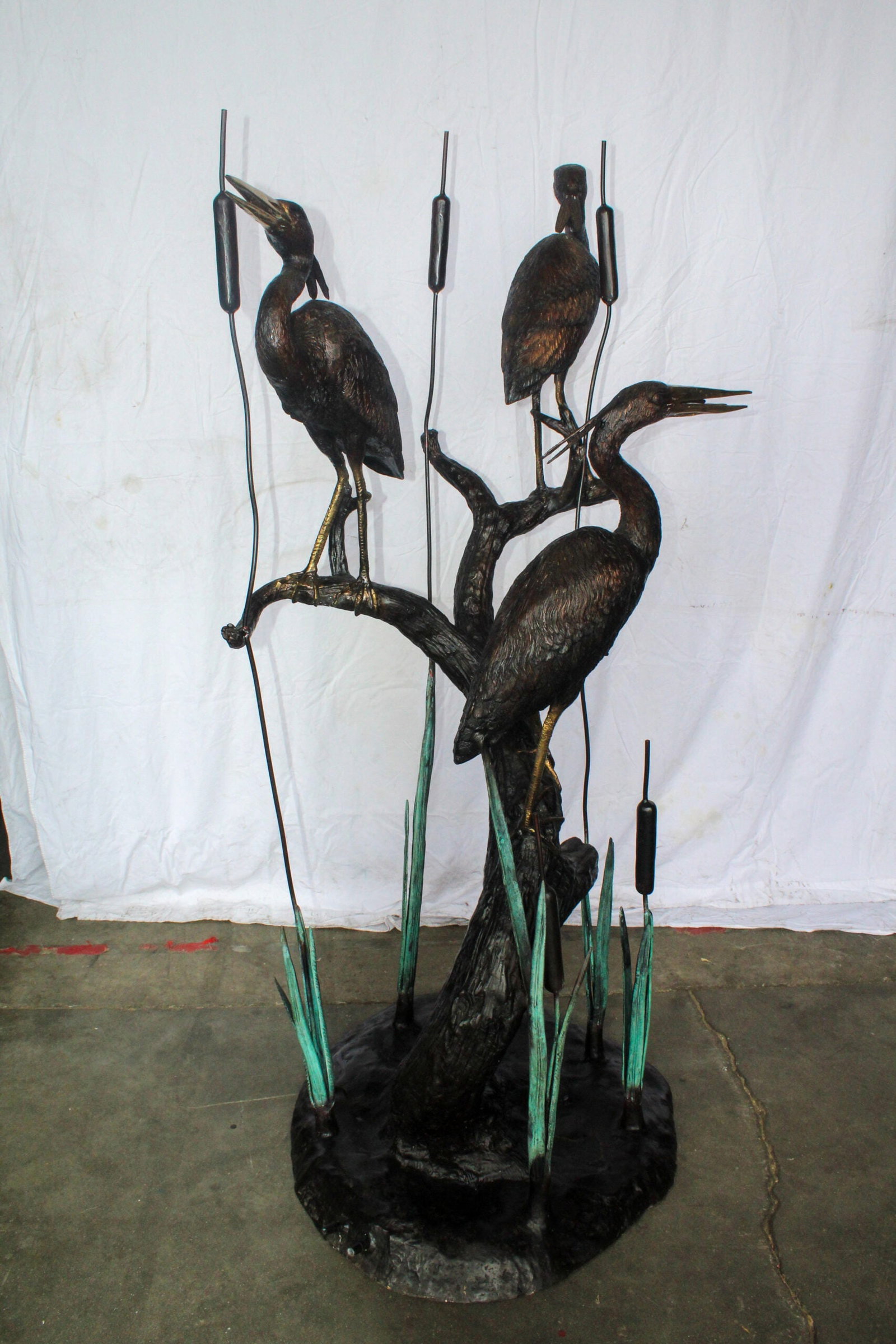 Three Life Sized Pelicans Standing, A Giant Bronze Fountain 38" x 32" x 71"H - 7