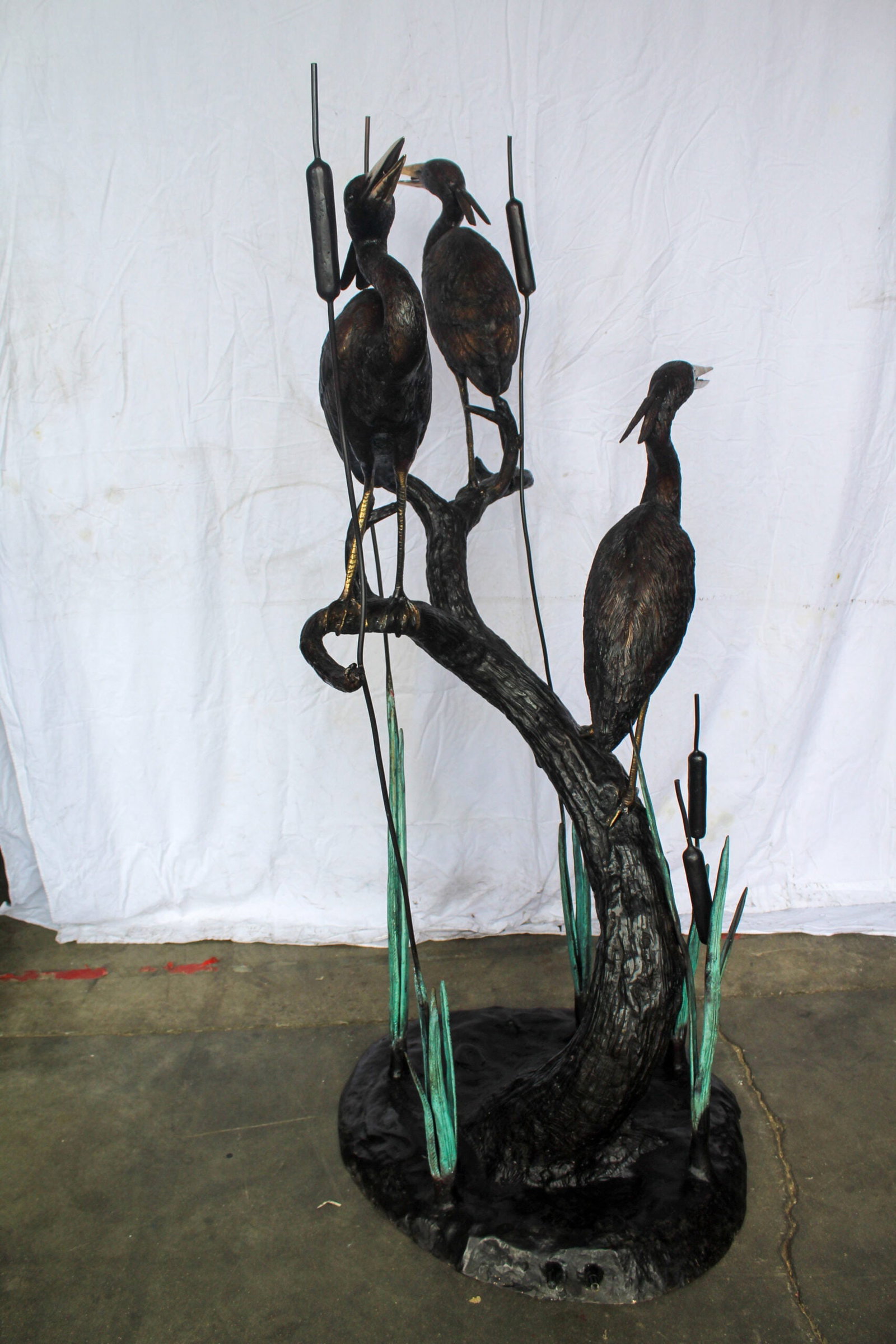 Three Life Sized Pelicans Standing, A Giant Bronze Fountain 38" x 32" x 71"H - 8