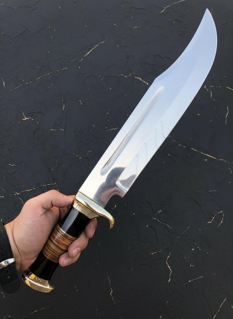 Large Hand Forged Damascus Bowie Knife 18in Crocodile Dundee Style Bull Horn Handle - 2
