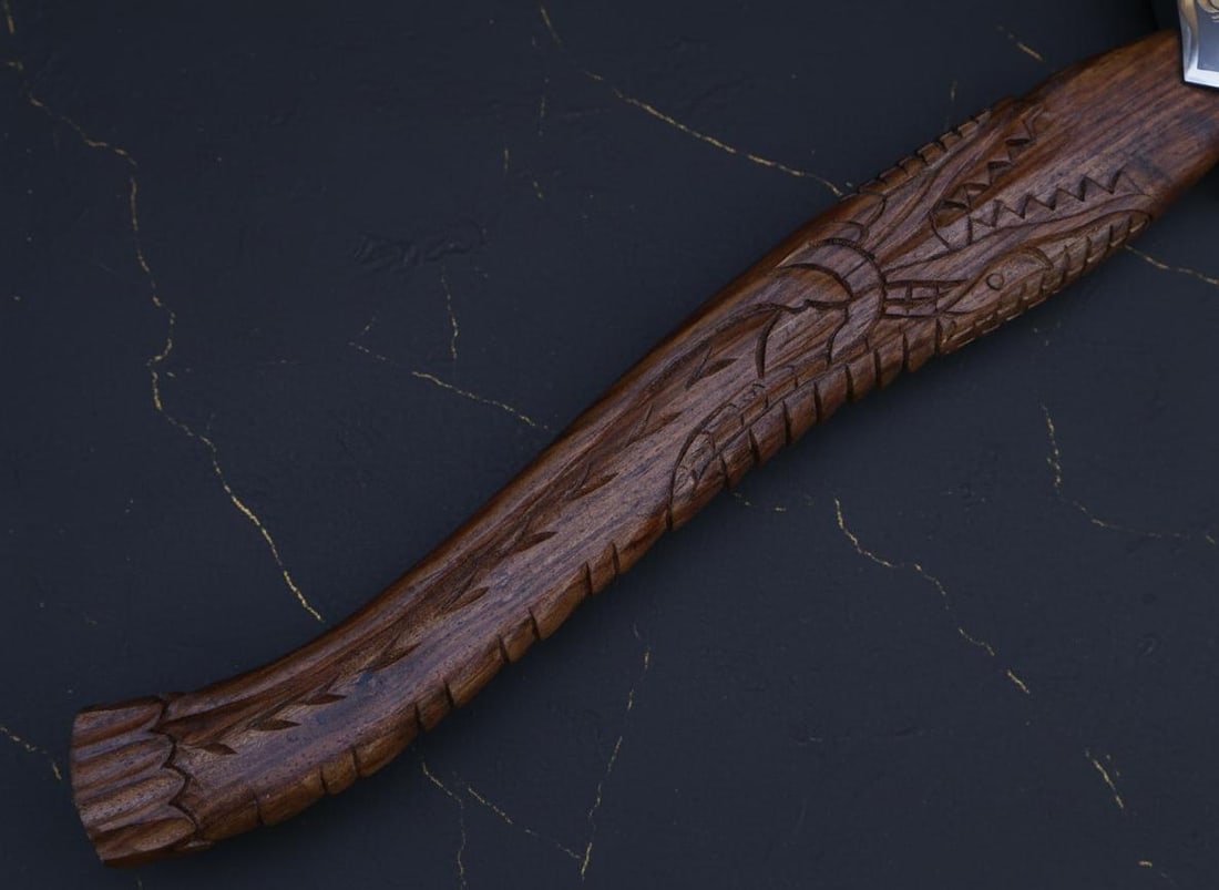 Hand Forged Viking Axe 21" Carbon Steel Blade with Engraved Dragon Wood Handle - 8