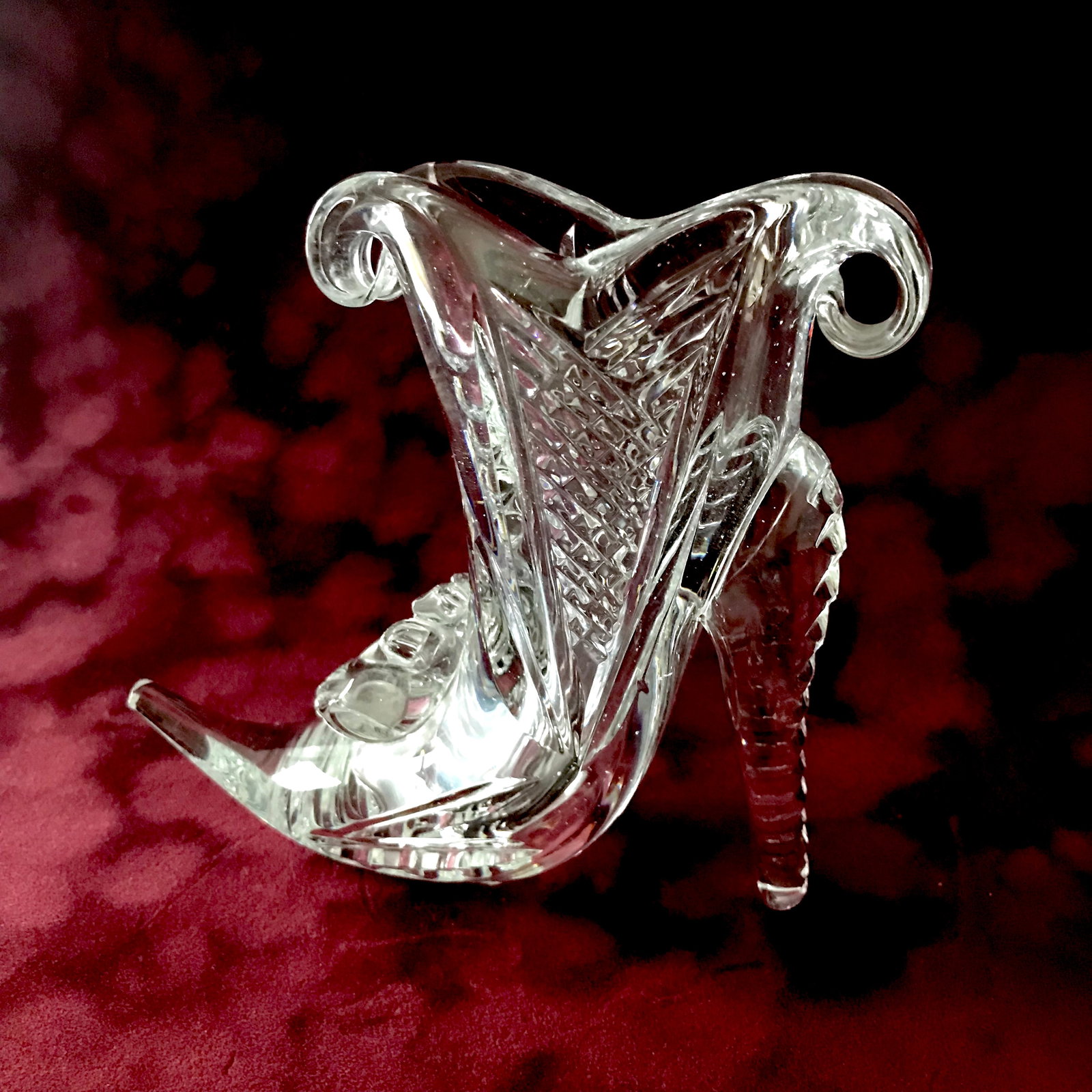 Vintage Bohemia crystal vase 'high heel shoe' 560 gr - 9