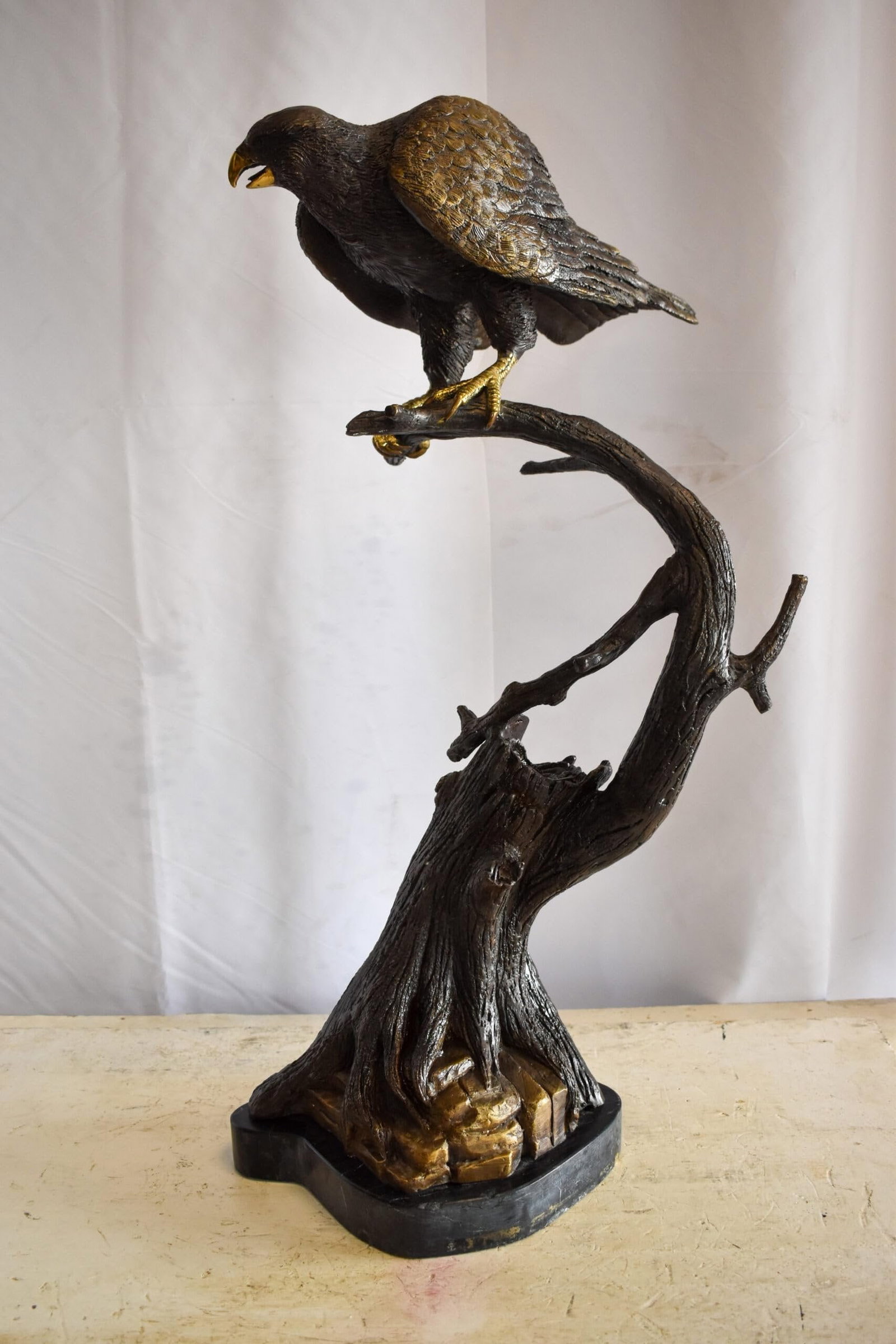 Observant Hawk on Arched Branch Bronze Statue 17" x 19" x 32"H - 4