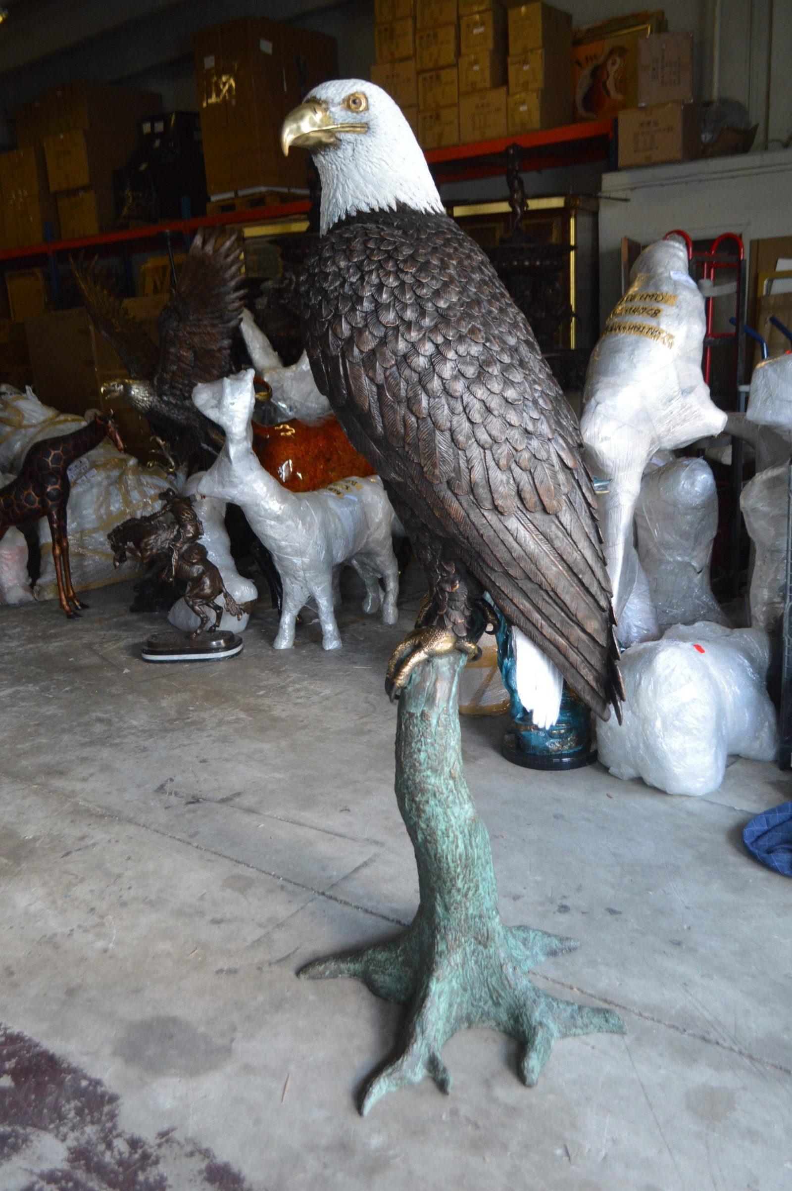 Large Eagle on a branch Bronze Statue - Size: 29"L x 29"W x 74"H - 4
