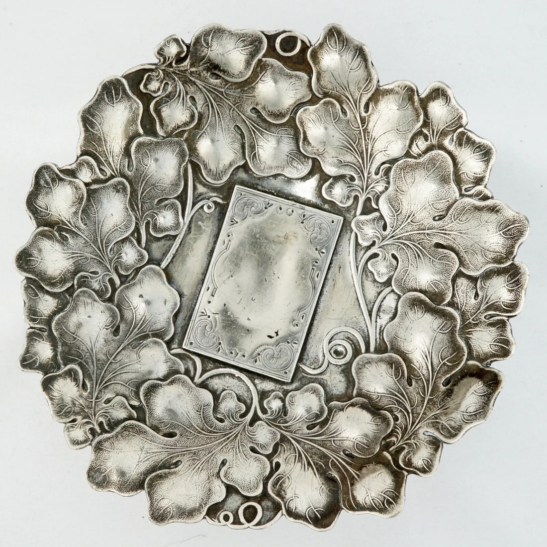 19th C Silverplate Card Receiver Grape Leaves - 2