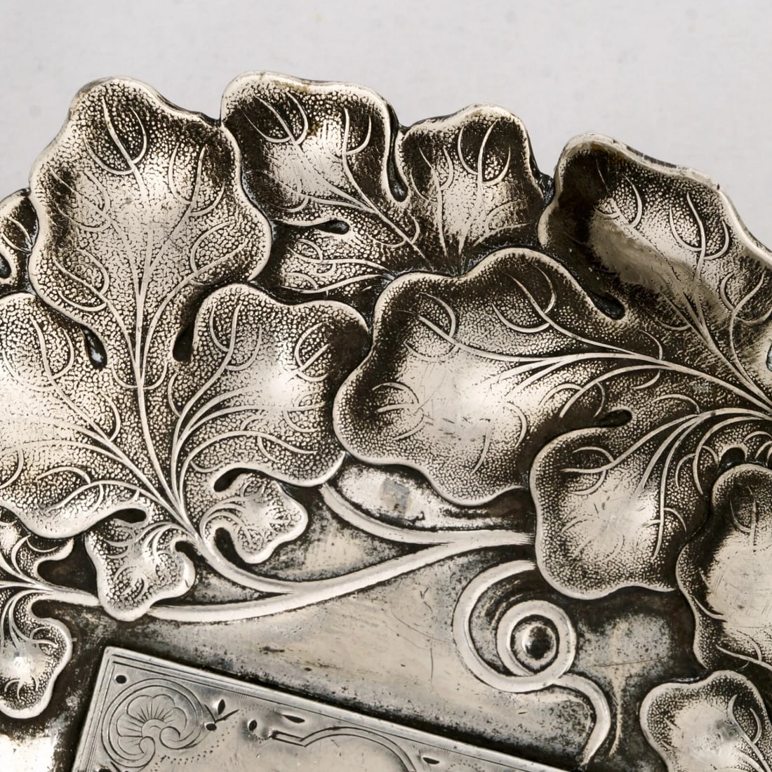 19th C Silverplate Card Receiver Grape Leaves - 5