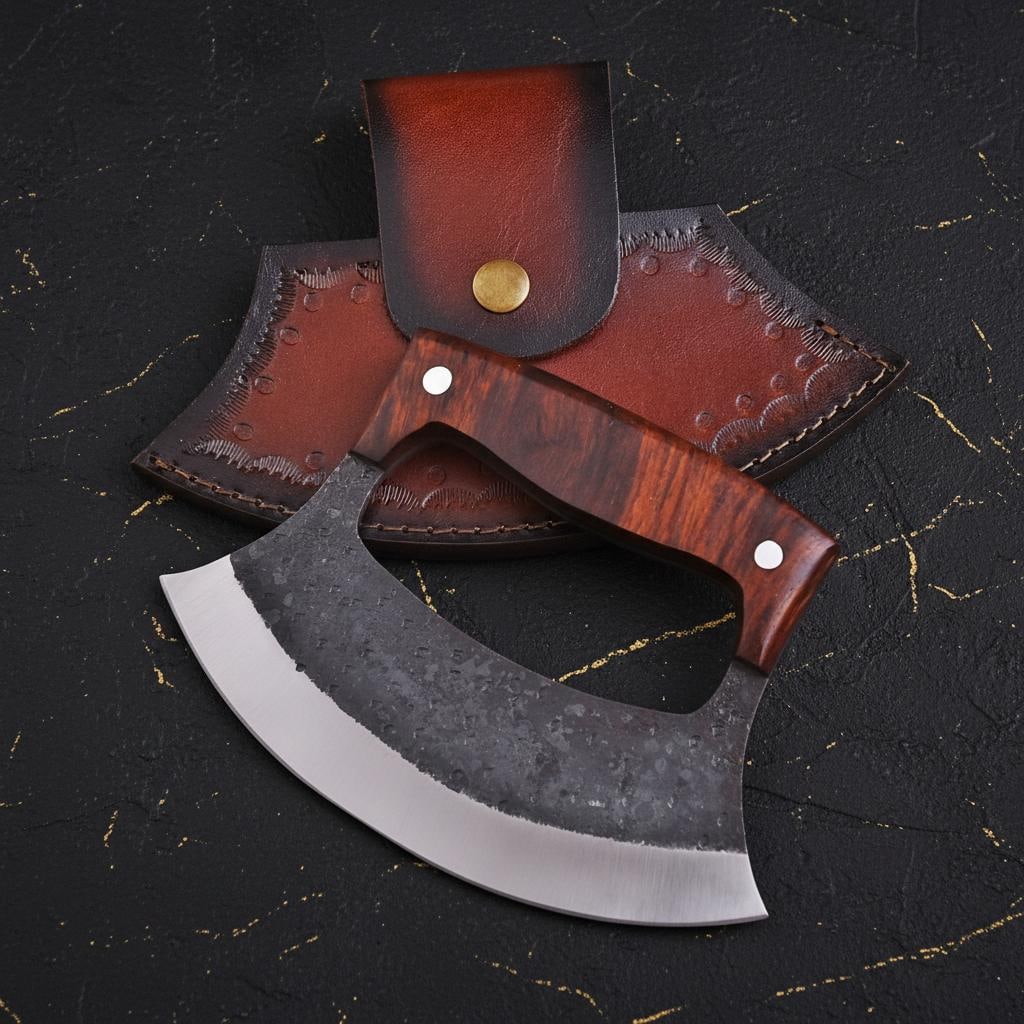 Hand Forged Alaskan Ulu Knife 7" High Carbon Steel Hunting Skinner with Wood Handle (1 of 6)