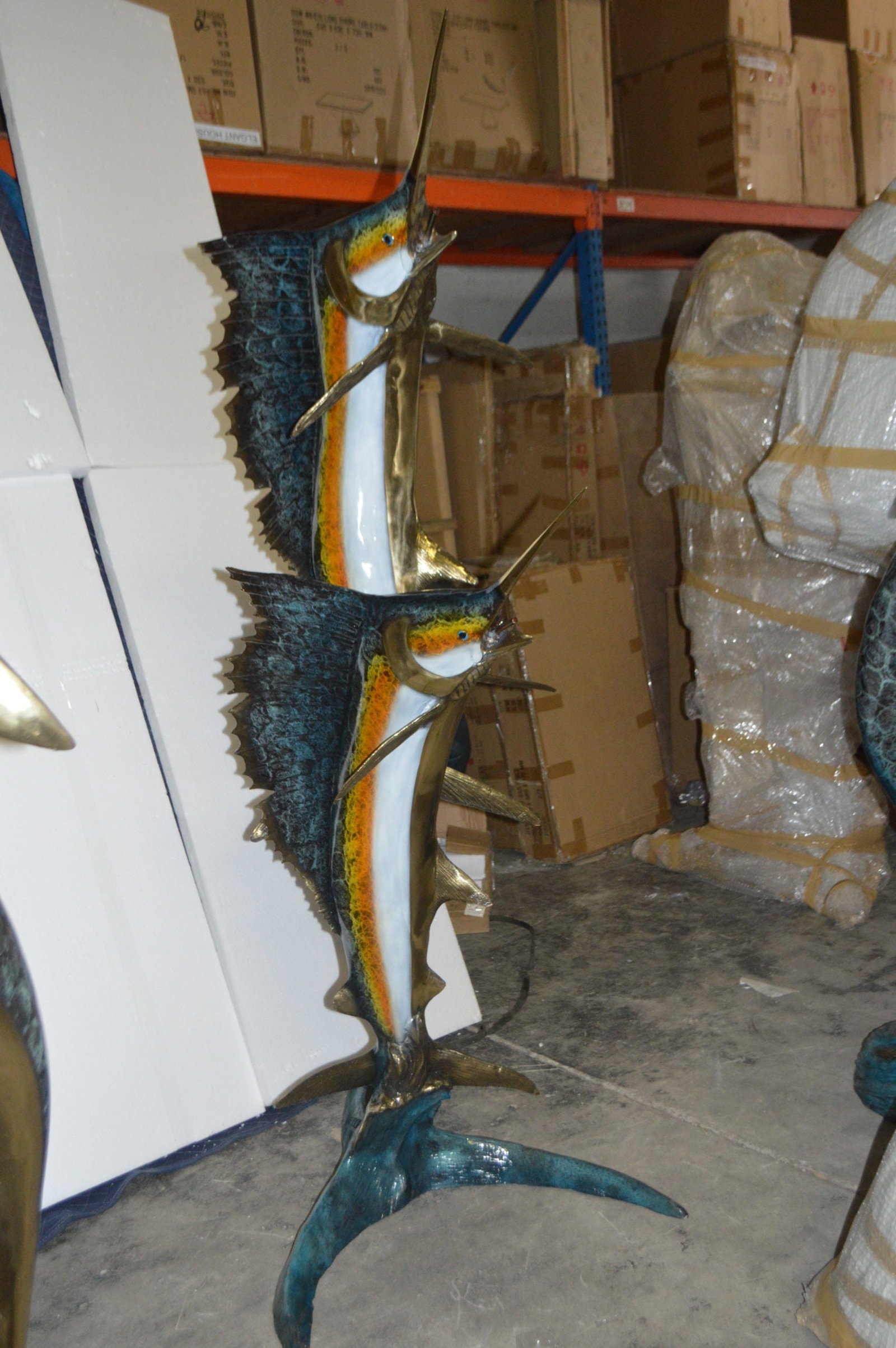 Two - large Sailfish fish Bronze Statue - Size: 30"L x 43"W x 79"H. - 11