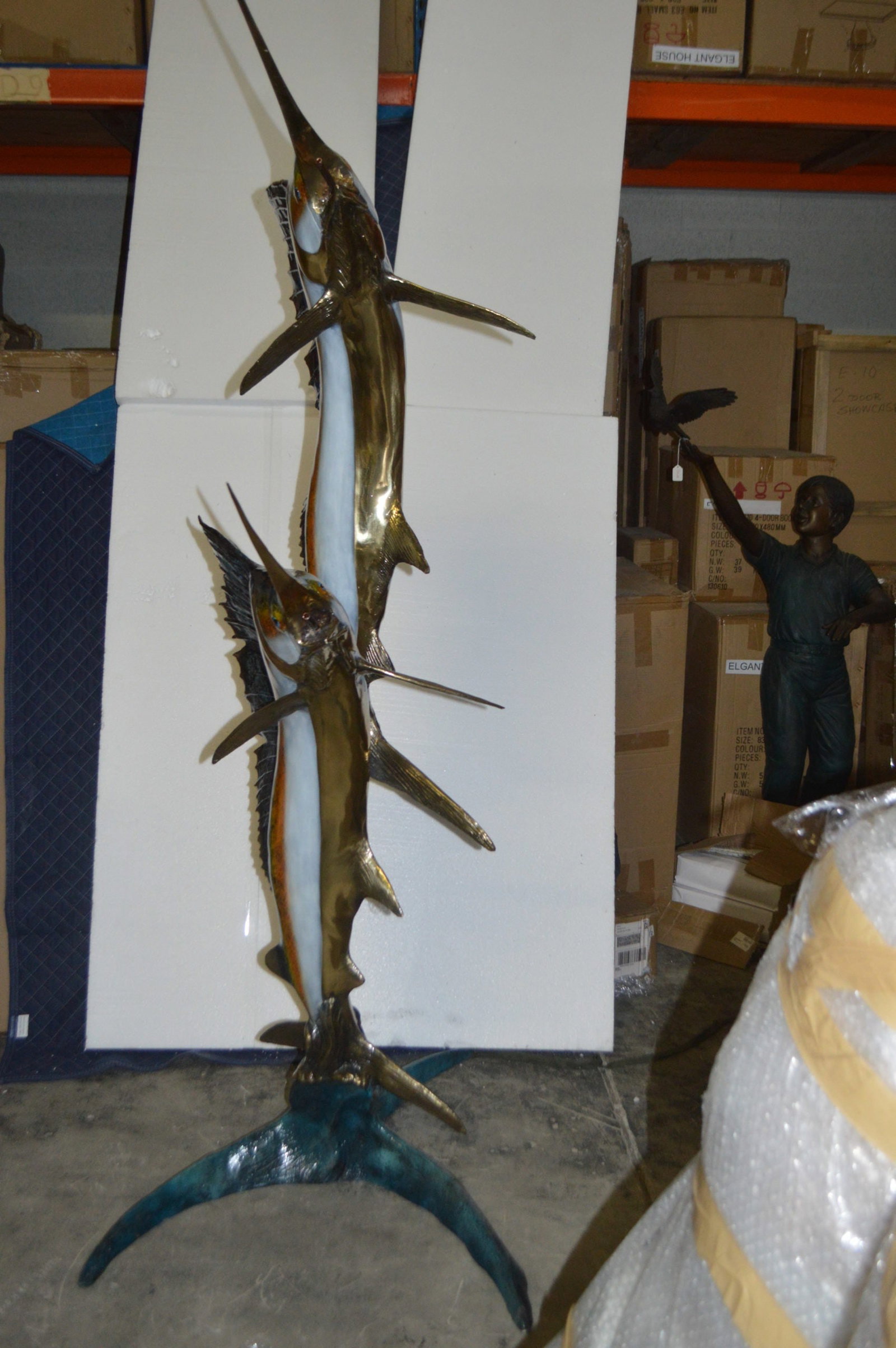 Two - large Sailfish fish Bronze Statue - Size: 30"L x 43"W x 79"H. - 12