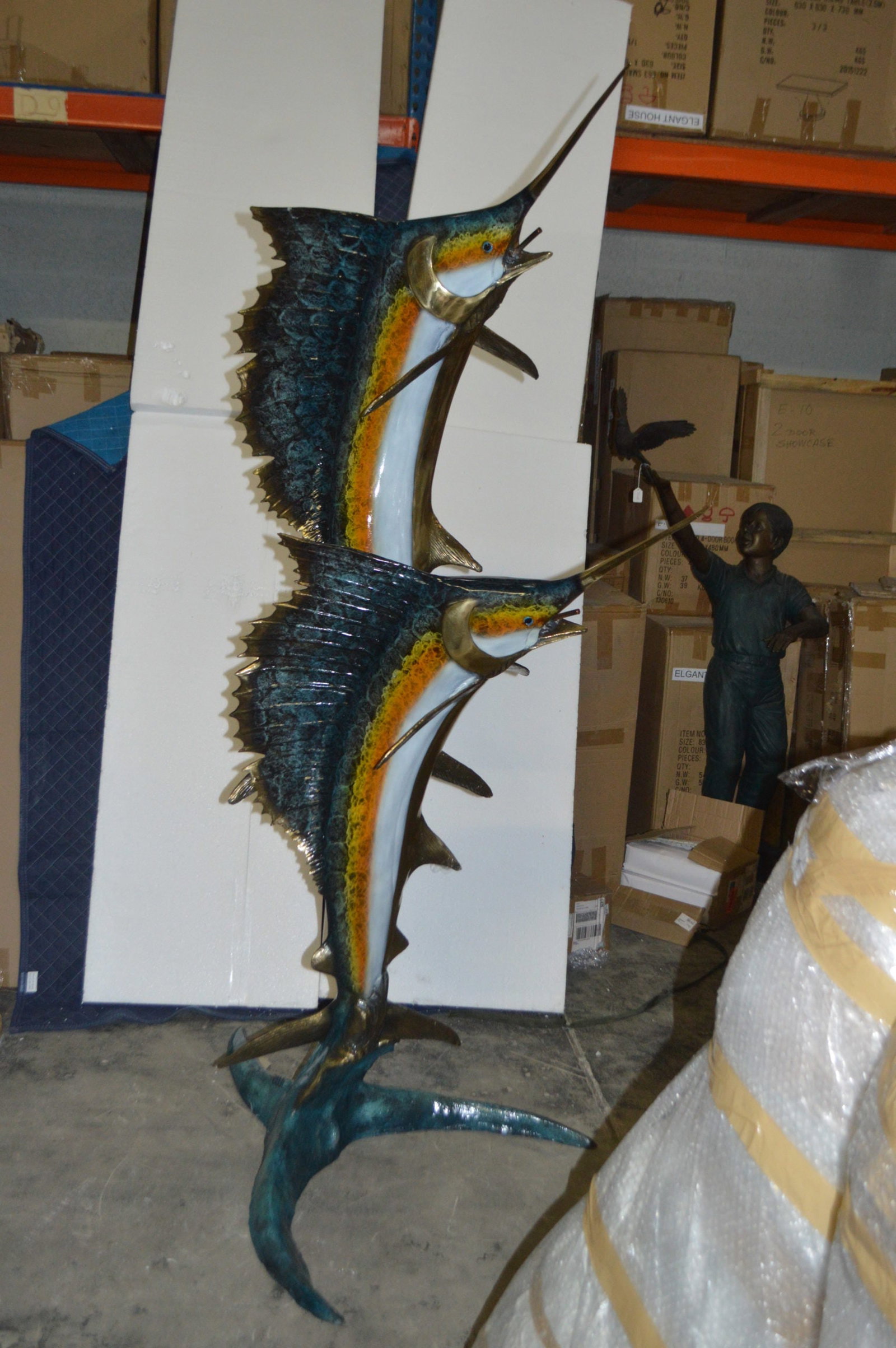 Two - large Sailfish fish Bronze Statue - Size: 30"L x 43"W x 79"H. - 13