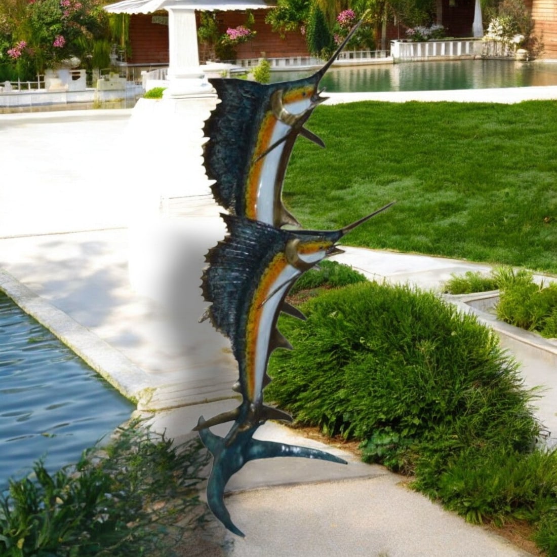 Two - large Sailfish fish Bronze Statue - Size: 30"L x 43"W x 79"H. - 2