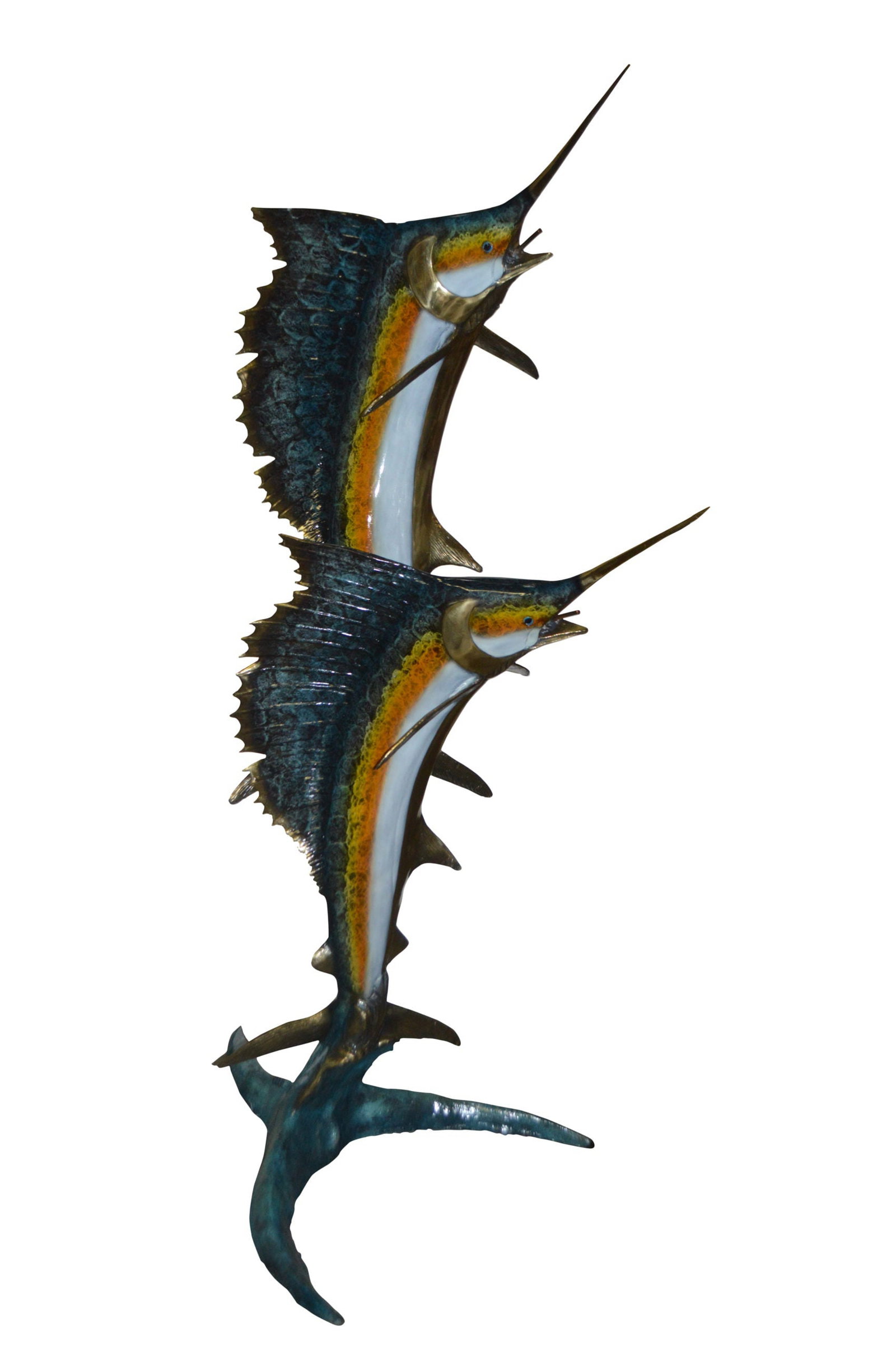 Two - large Sailfish fish Bronze Statue - Size: 30"L x 43"W x 79"H. - 4
