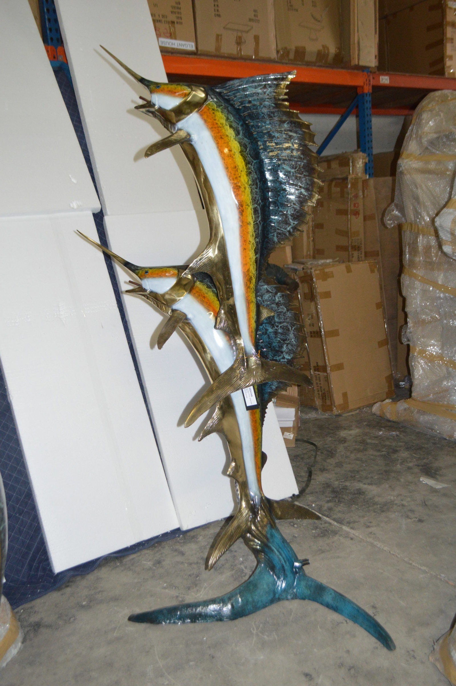 Two - large Sailfish fish Bronze Statue - Size: 30"L x 43"W x 79"H. - 5
