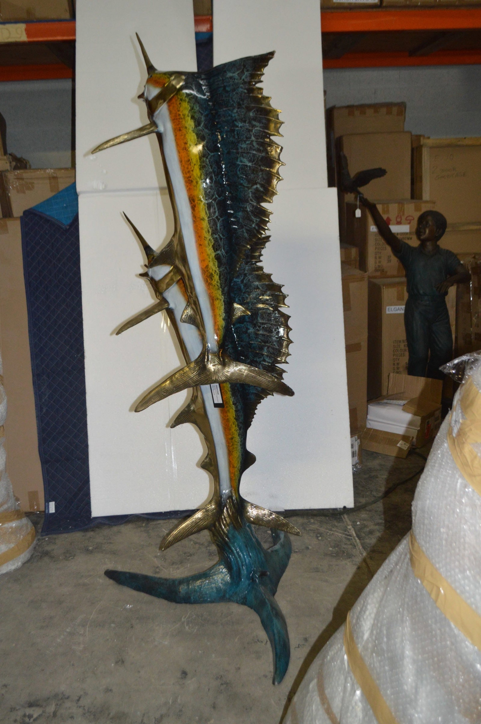 Two - large Sailfish fish Bronze Statue - Size: 30"L x 43"W x 79"H. - 6