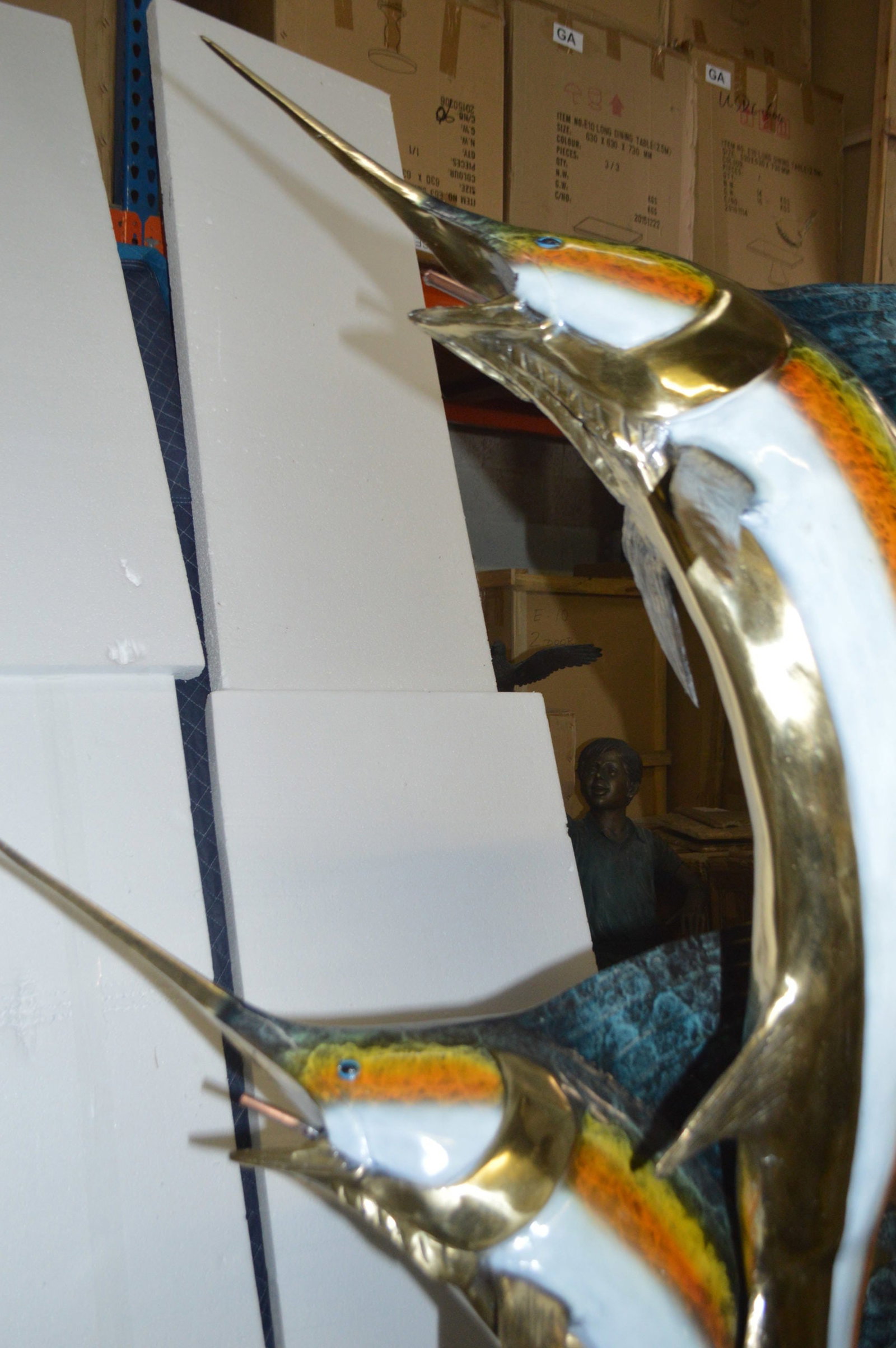 Two - large Sailfish fish Bronze Statue - Size: 30"L x 43"W x 79"H. - 7