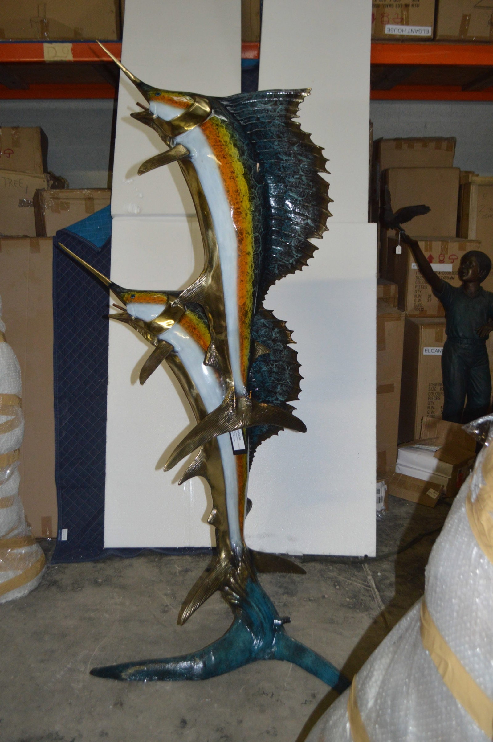 Two - large Sailfish fish Bronze Statue - Size: 30"L x 43"W x 79"H. - 8