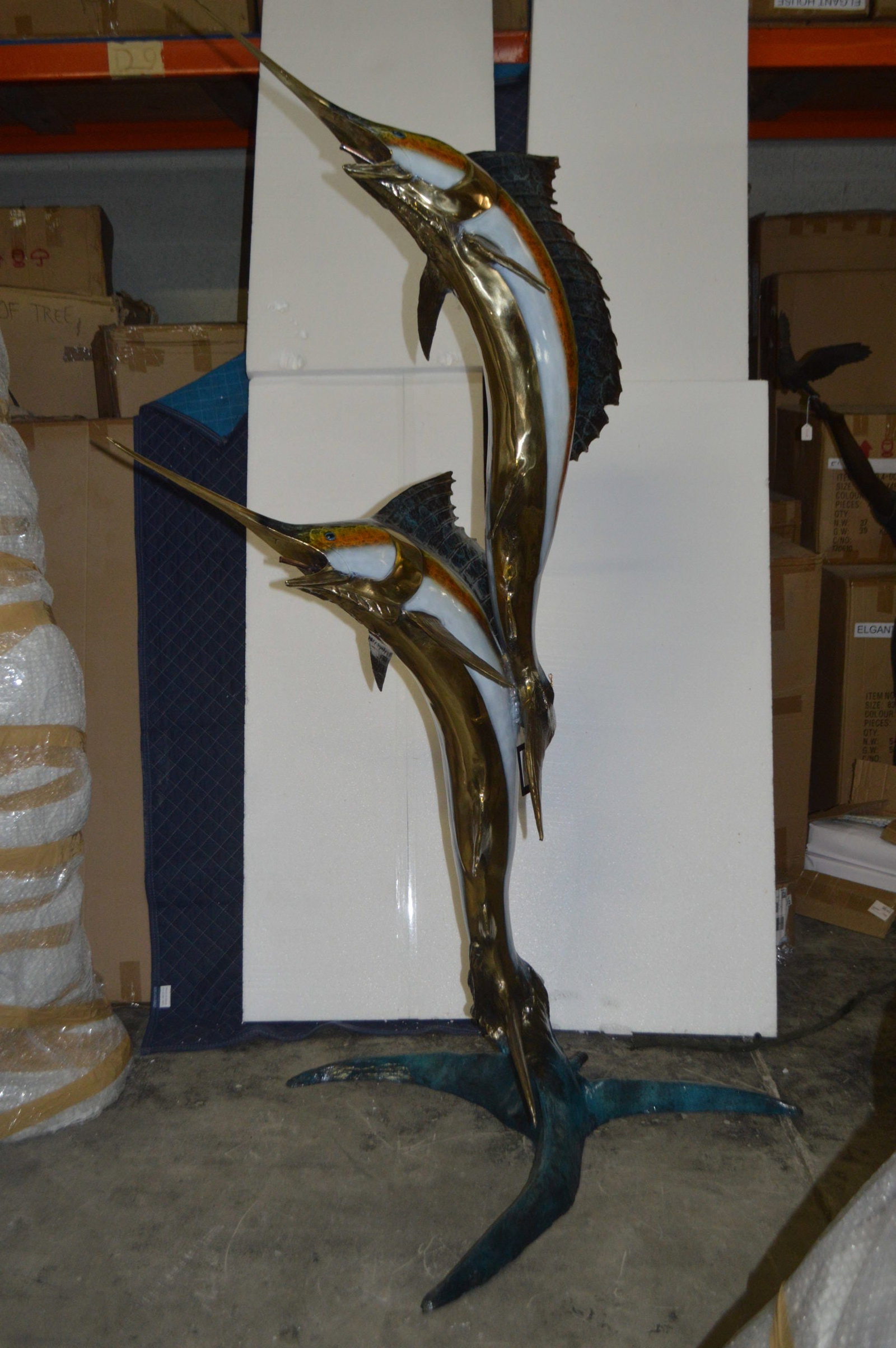 Two - large Sailfish fish Bronze Statue - Size: 30"L x 43"W x 79"H. - 9
