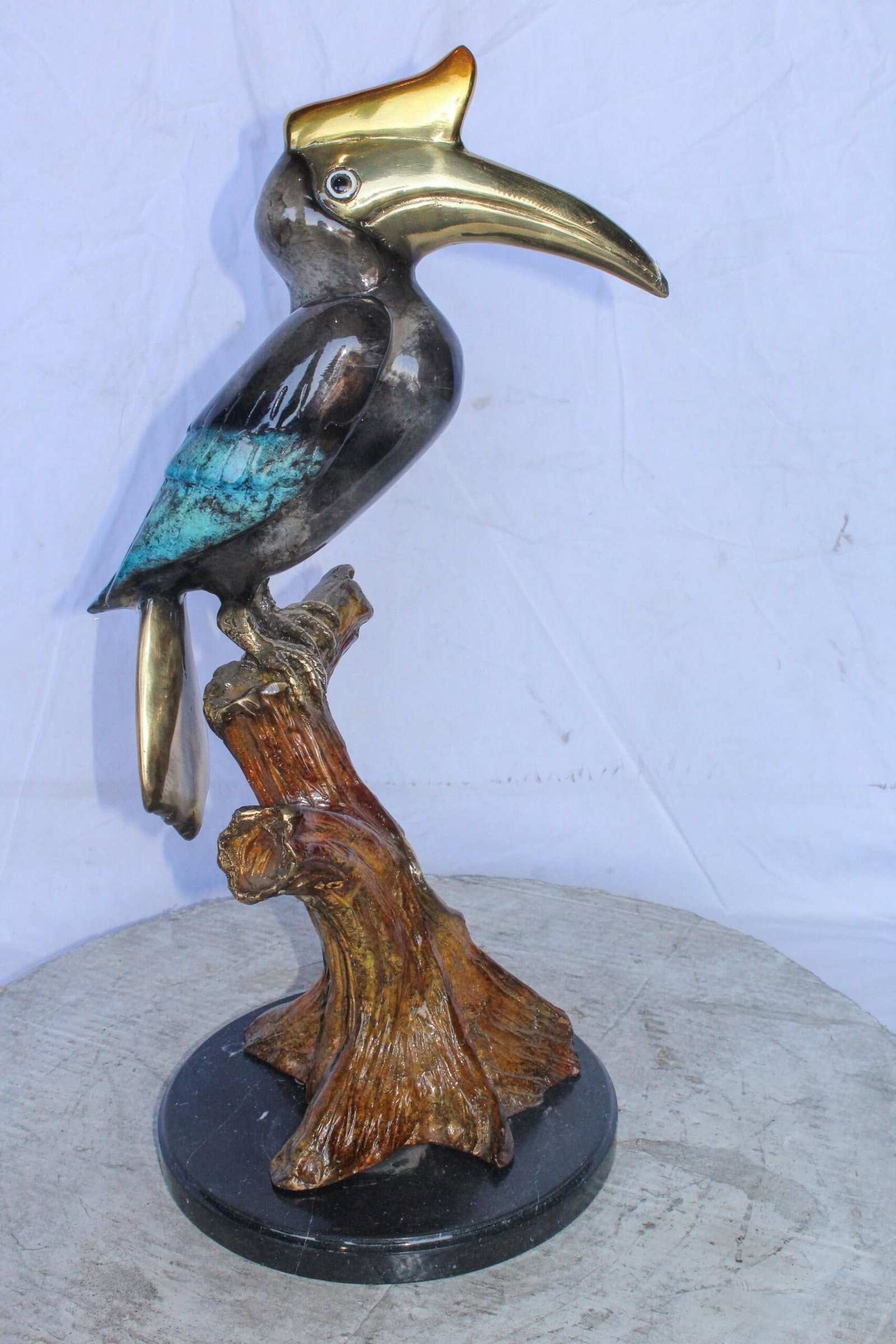 Hornbill Bird on Tree Branch, Colored Bronze Statue 10" x 10" x 22"H - 4