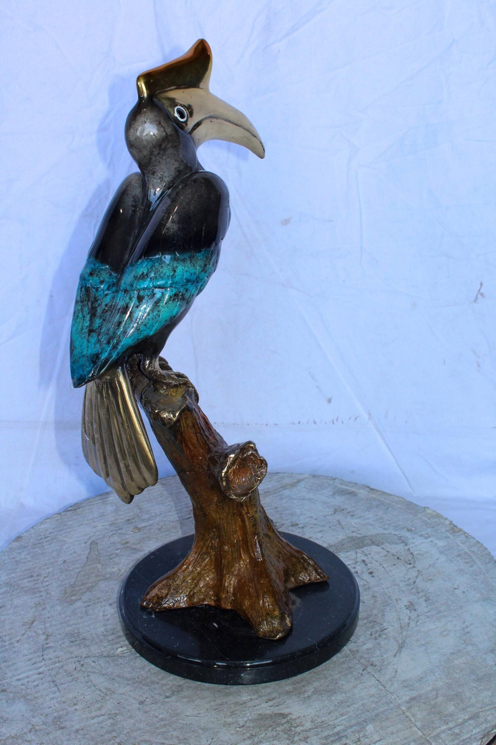 Hornbill Bird on Tree Branch, Colored Bronze Statue 10" x 10" x 22"H - 5