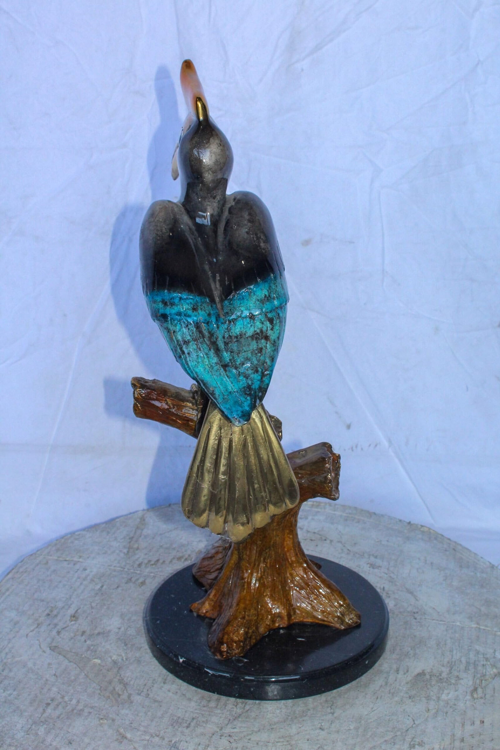 Hornbill Bird on Tree Branch, Colored Bronze Statue 10" x 10" x 22"H - 6