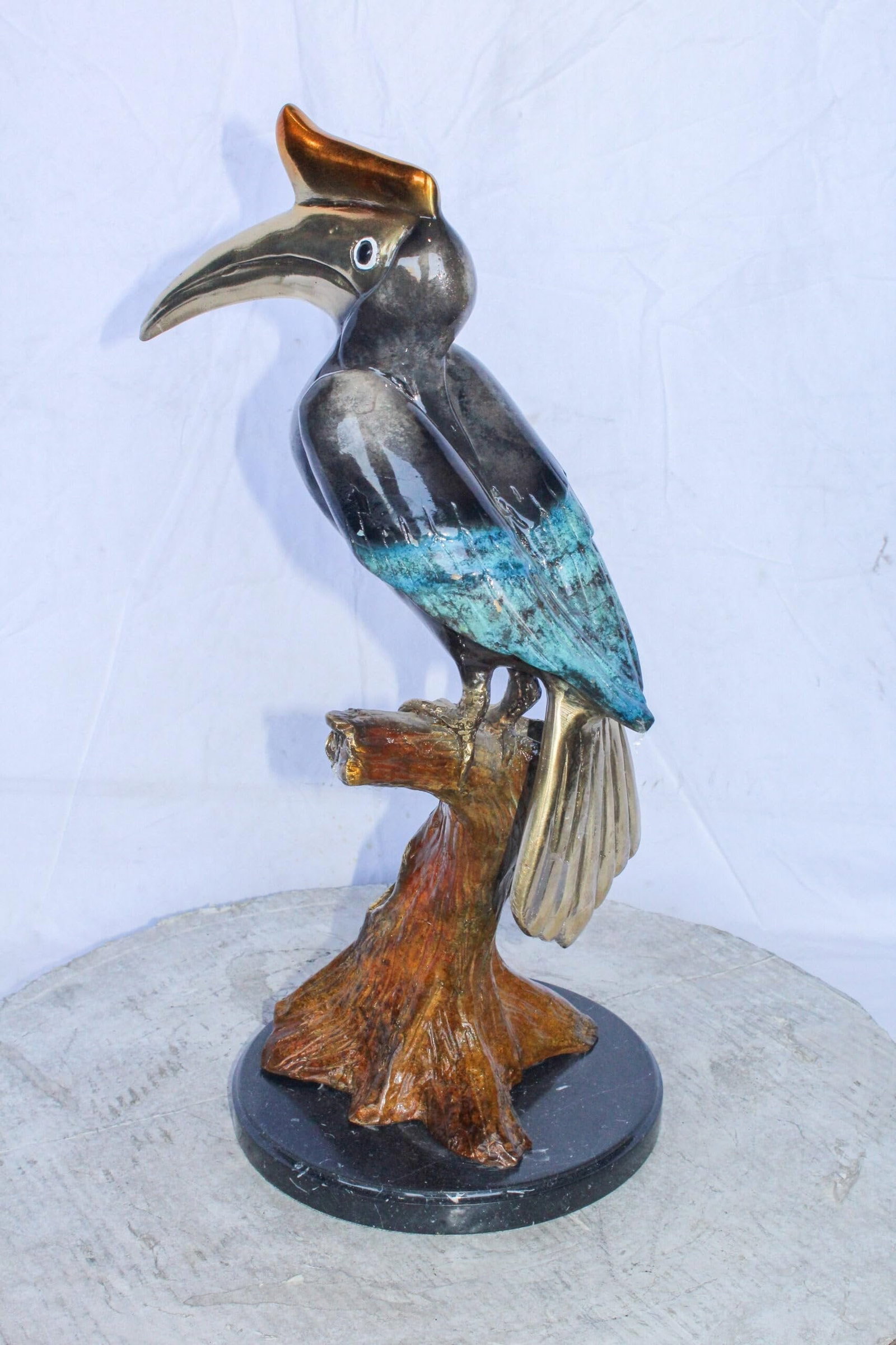 Hornbill Bird on Tree Branch, Colored Bronze Statue 10" x 10" x 22"H - 7
