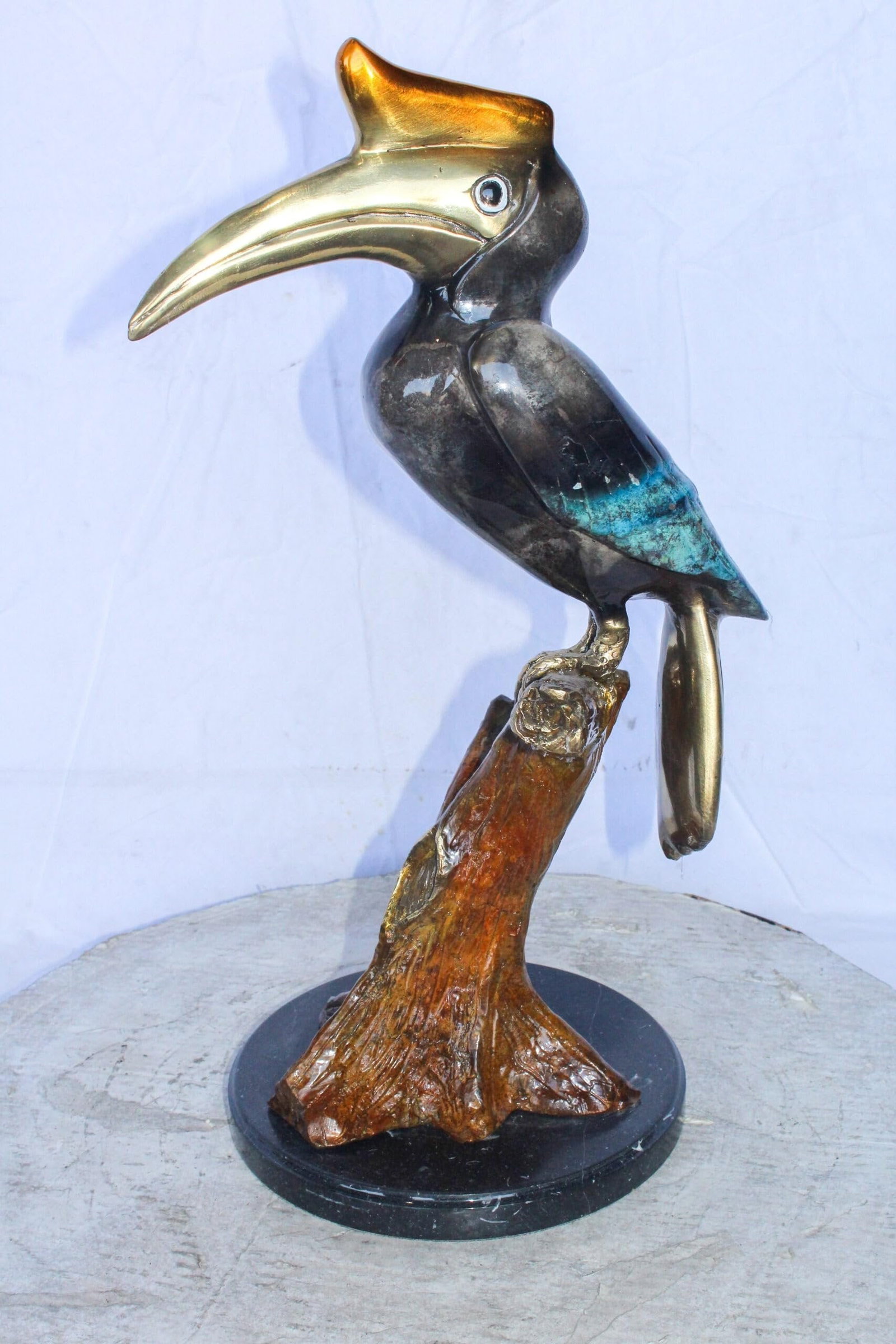 Hornbill Bird on Tree Branch, Colored Bronze Statue 10" x 10" x 22"H - 8