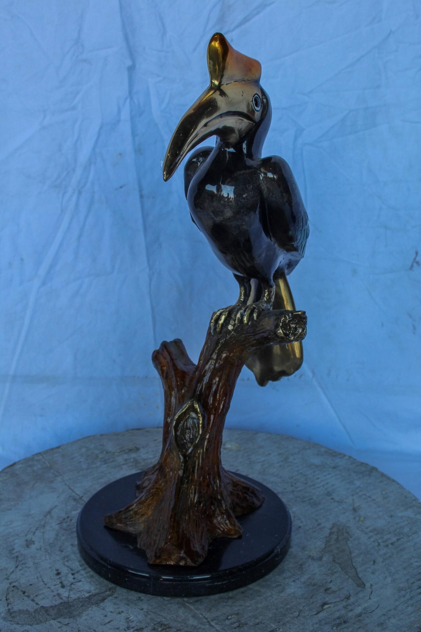 Hornbill Bird on Tree Branch, Colored Bronze Statue 10" x 10" x 22"H - 9