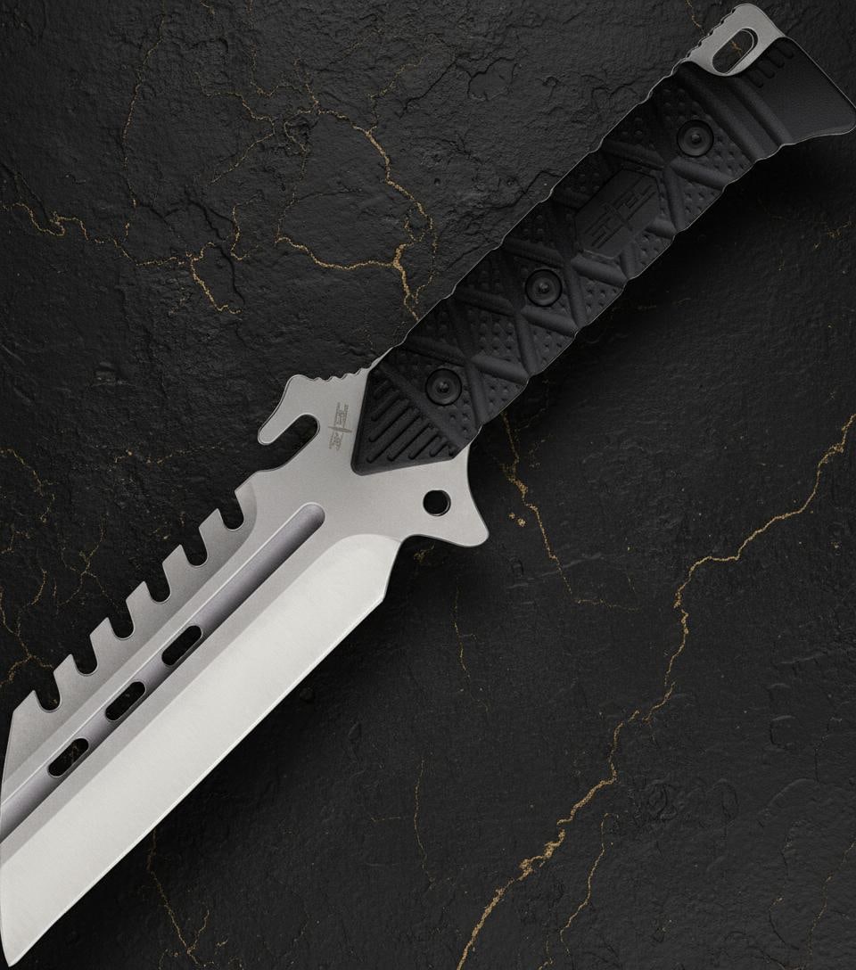 S-TEC Full Tang Fixed Blade Knife 5" Sawback Wharncliffe Blade Black Kydex Sheath (1 of 2)