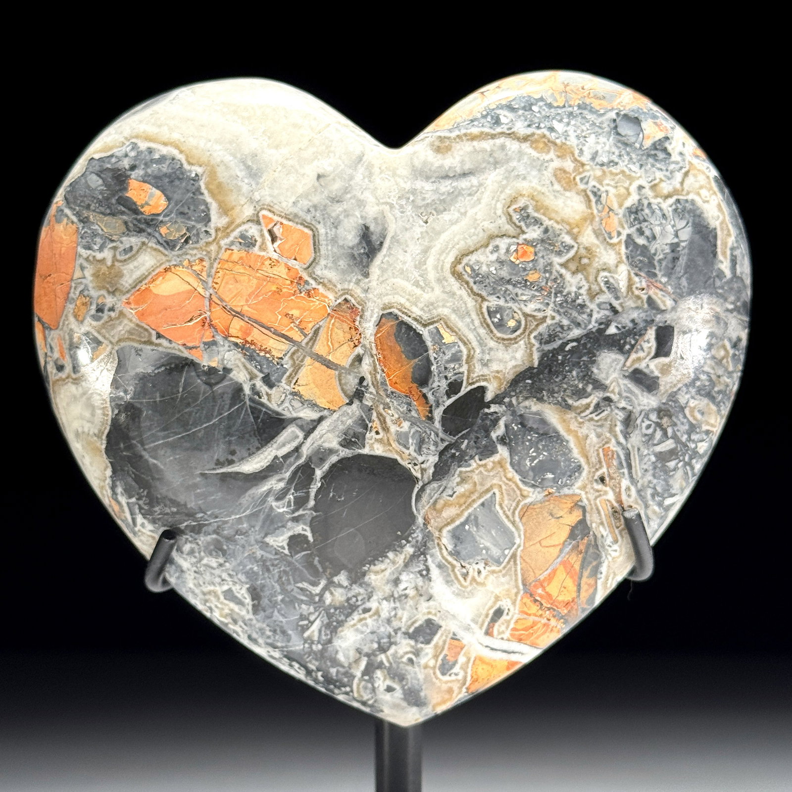 Stunning set of a crystalized Maligano Jasper heart and sphere with stands - 2