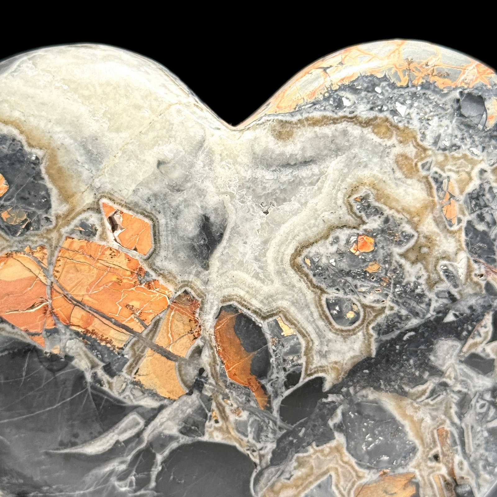 Stunning set of a crystalized Maligano Jasper heart and sphere with stands - 3