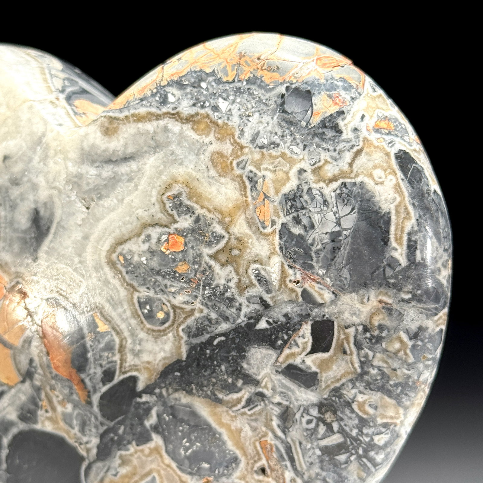 Stunning set of a crystalized Maligano Jasper heart and sphere with stands - 6