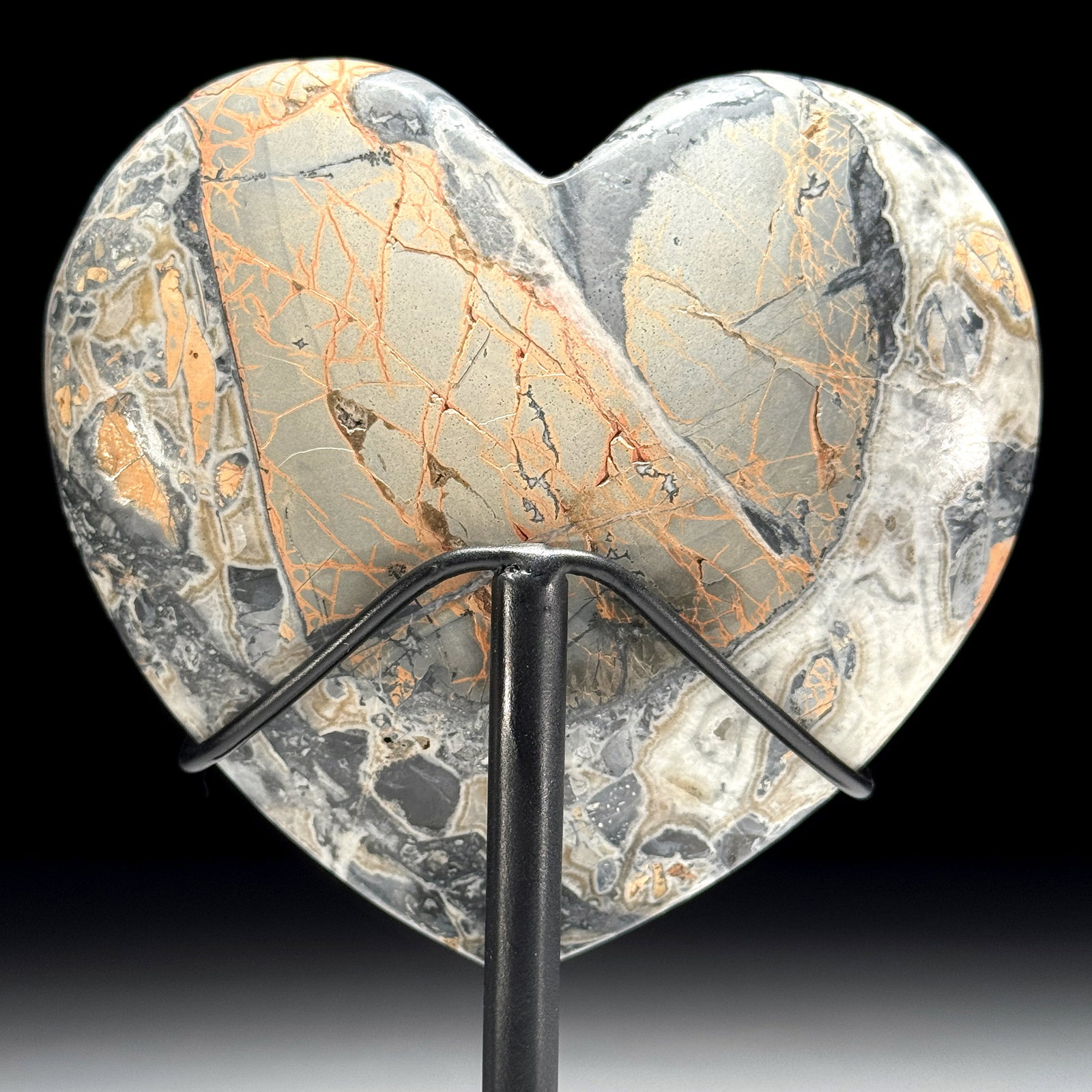 Stunning set of a crystalized Maligano Jasper heart and sphere with stands - 7