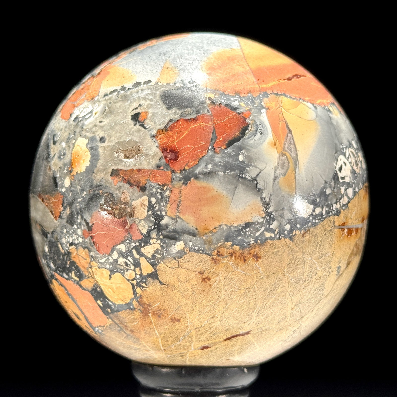 Stunning set of a crystalized Maligano Jasper heart and sphere with stands - 8