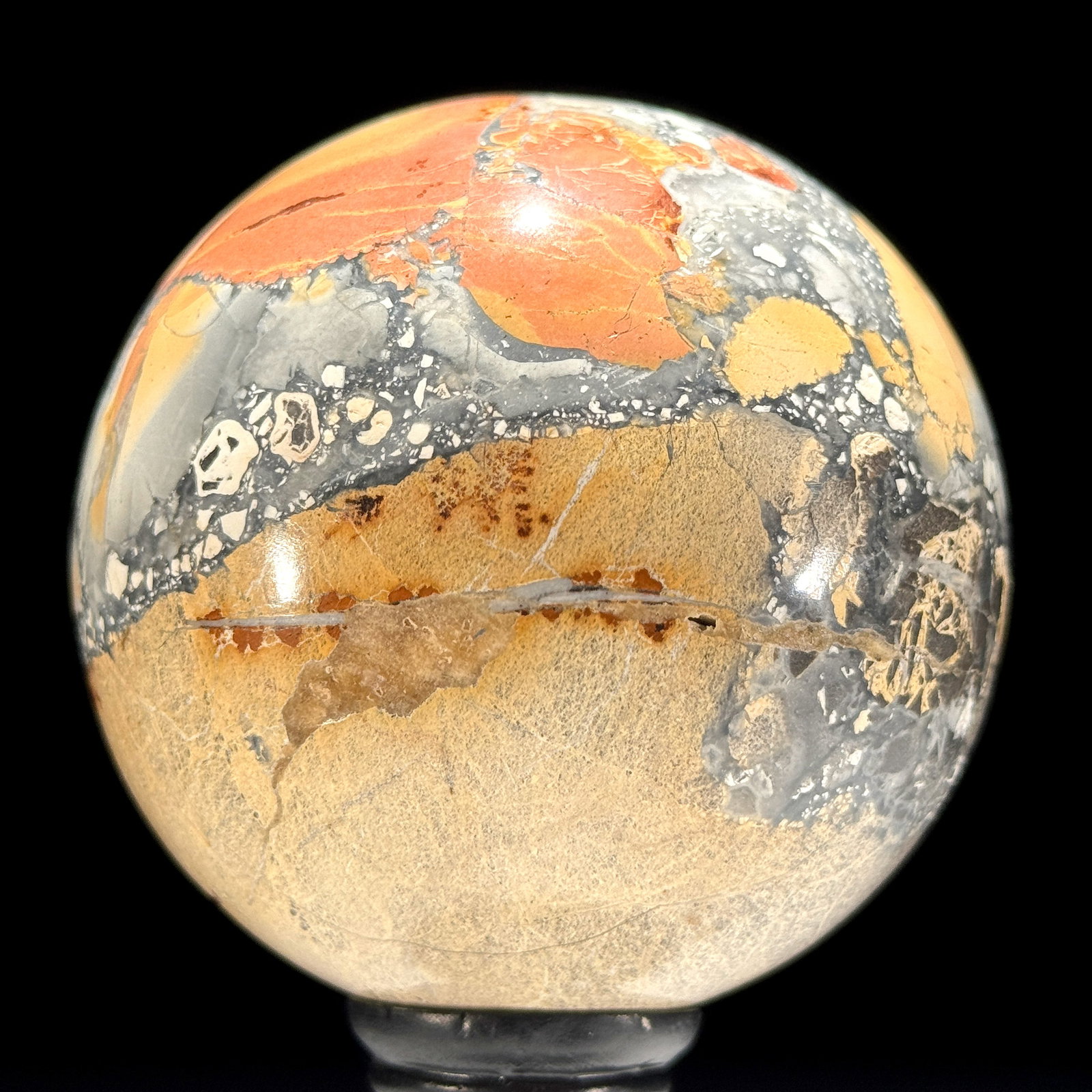 Stunning set of a crystalized Maligano Jasper heart and sphere with stands - 9