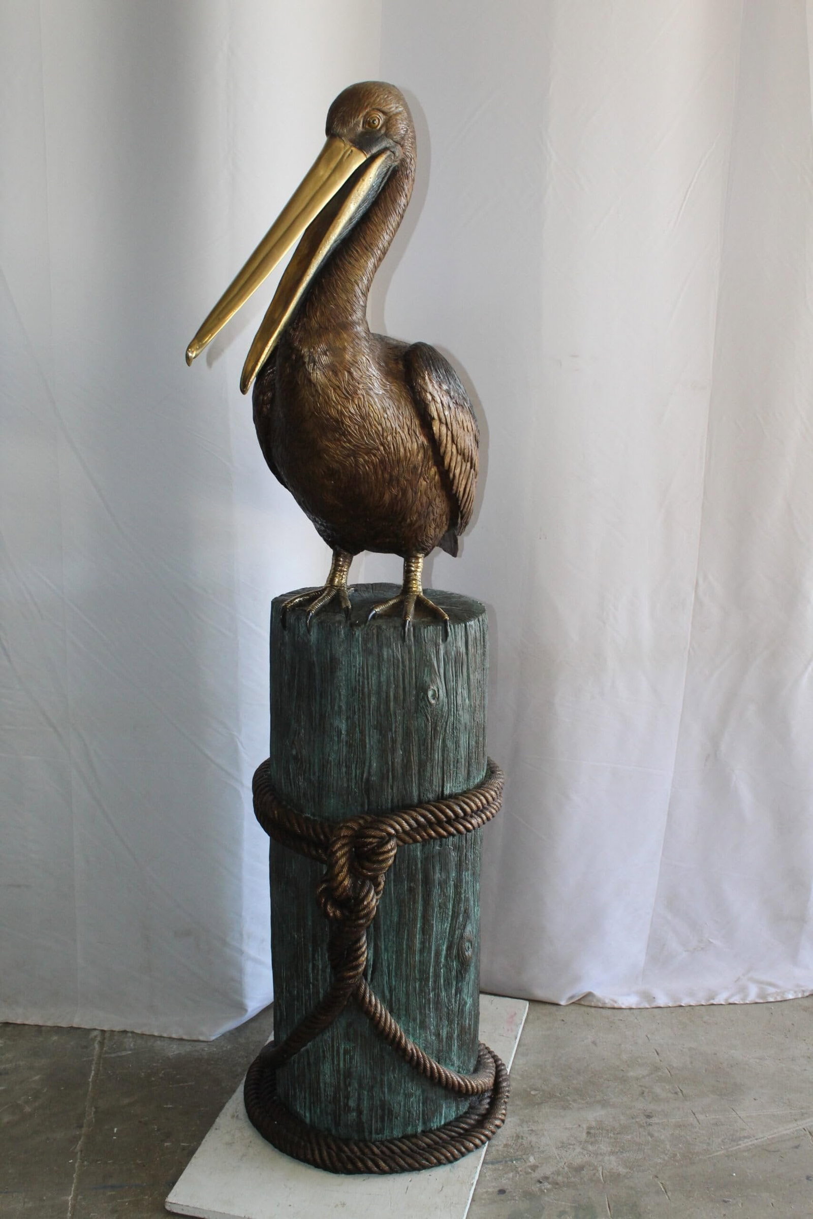 Lifesize Bronze Pelican Fountain Mounted on a Tree Stamp 33" x 23" x 73"H - 10