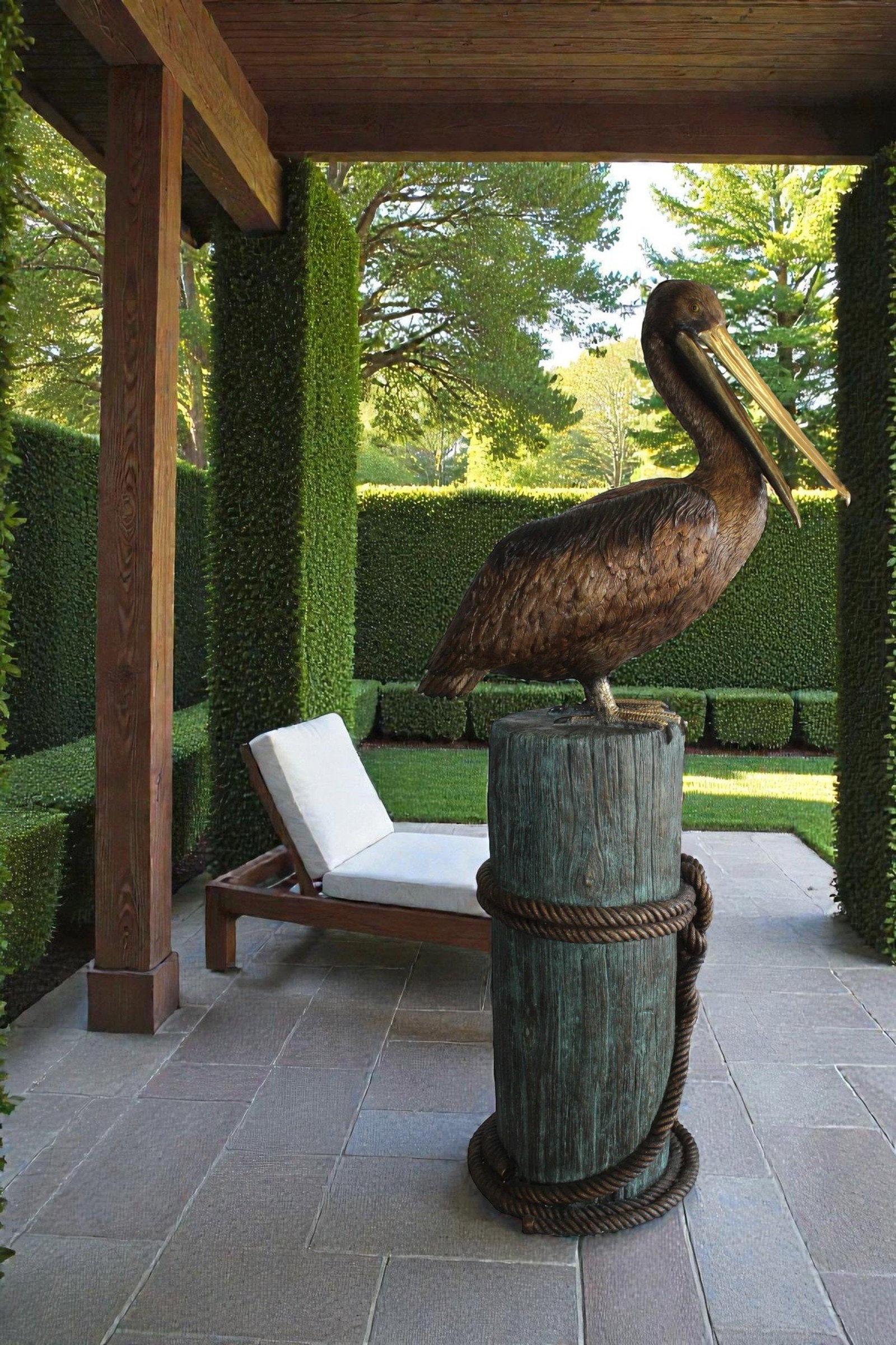 Lifesize Bronze Pelican Fountain Mounted on a Tree Stamp 33" x 23" x 73"H - 2