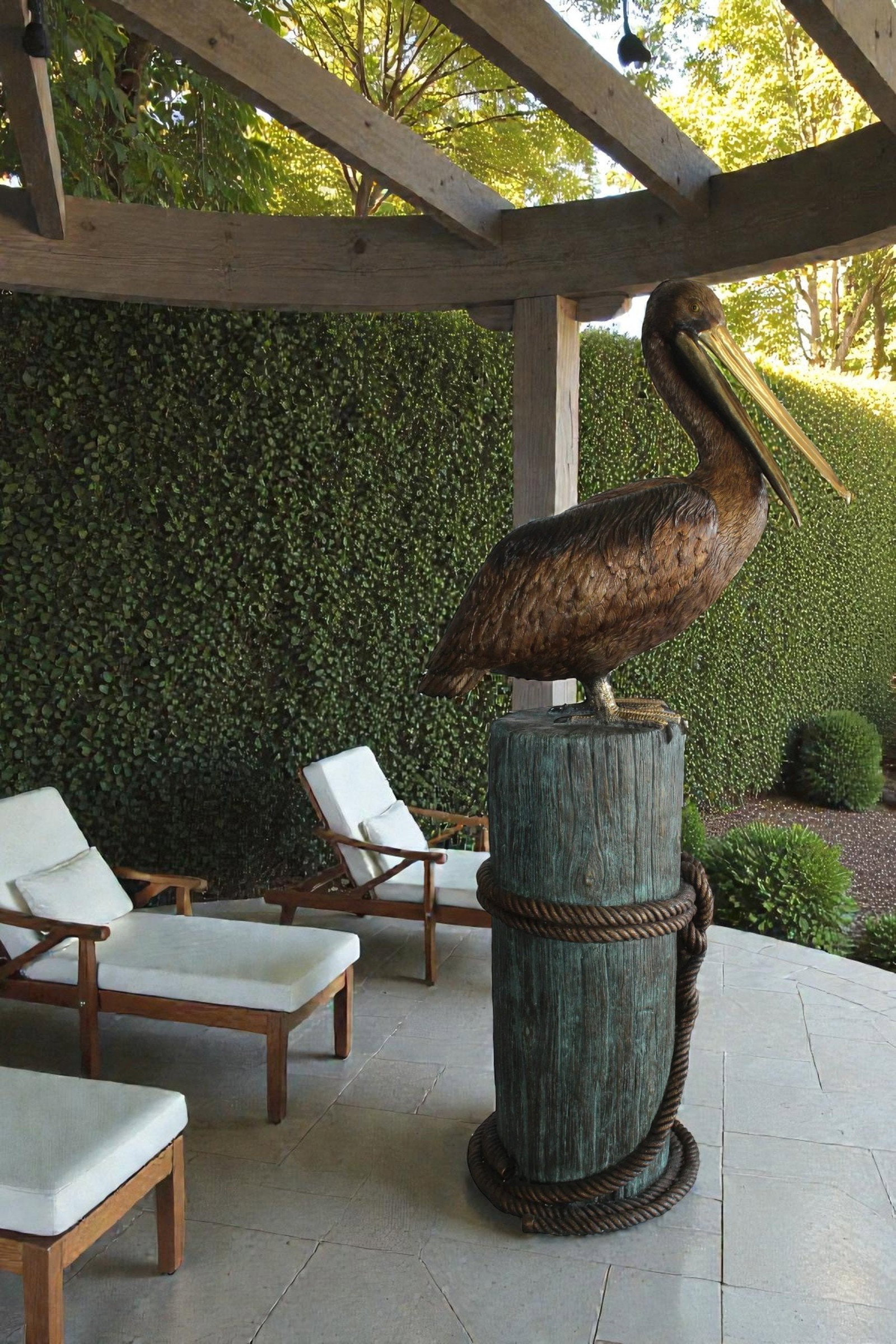 Lifesize Bronze Pelican Fountain Mounted on a Tree Stamp 33" x 23" x 73"H - 3