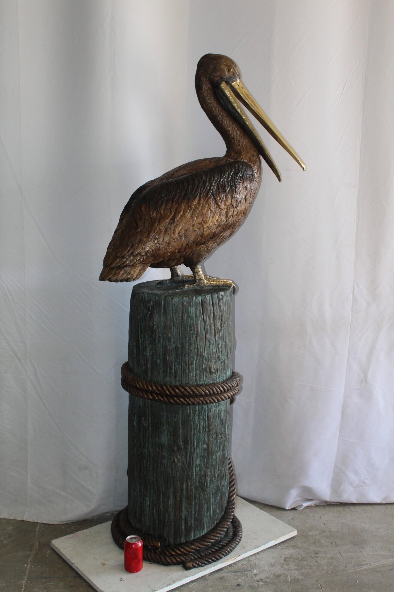 Lifesize Bronze Pelican Fountain Mounted on a Tree Stamp 33" x 23" x 73"H - 5