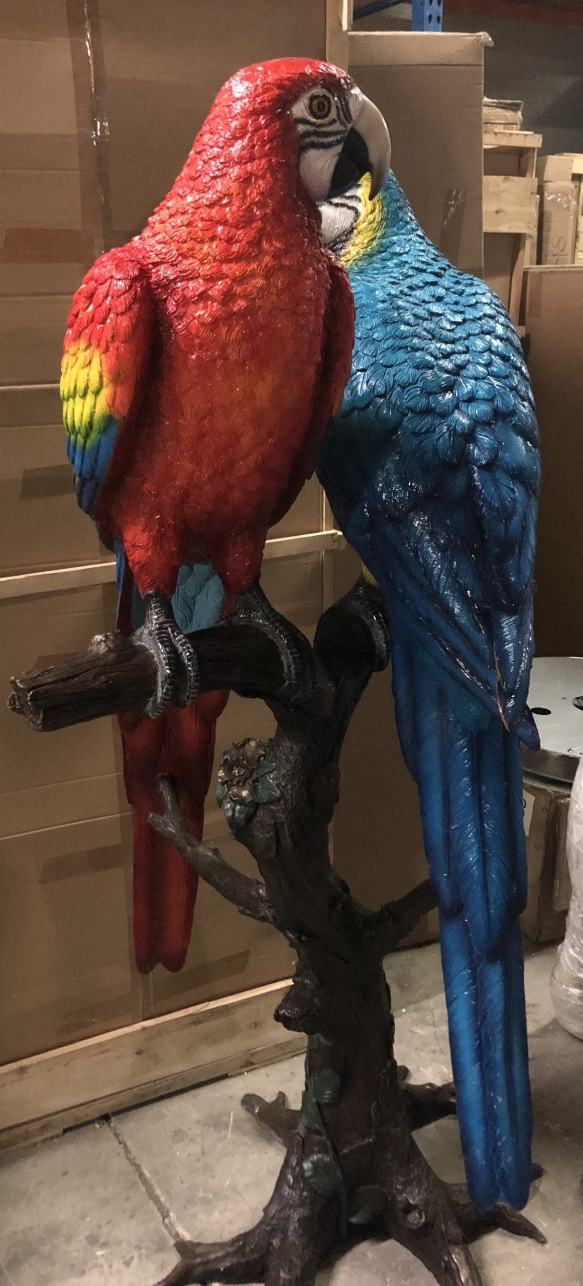 Pair of Parrots on a tree - Bronze Statue - Size: 43"L x 28"W x 67"H. - 3