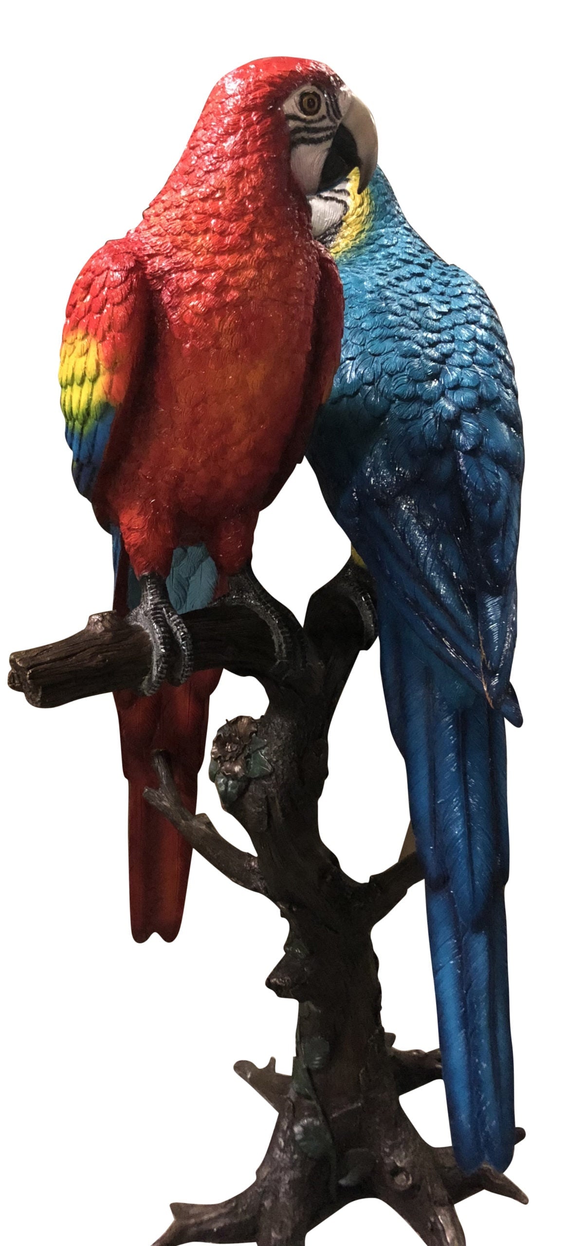 Pair of Parrots on a tree - Bronze Statue - Size: 43"L x 28"W x 67"H. - 5