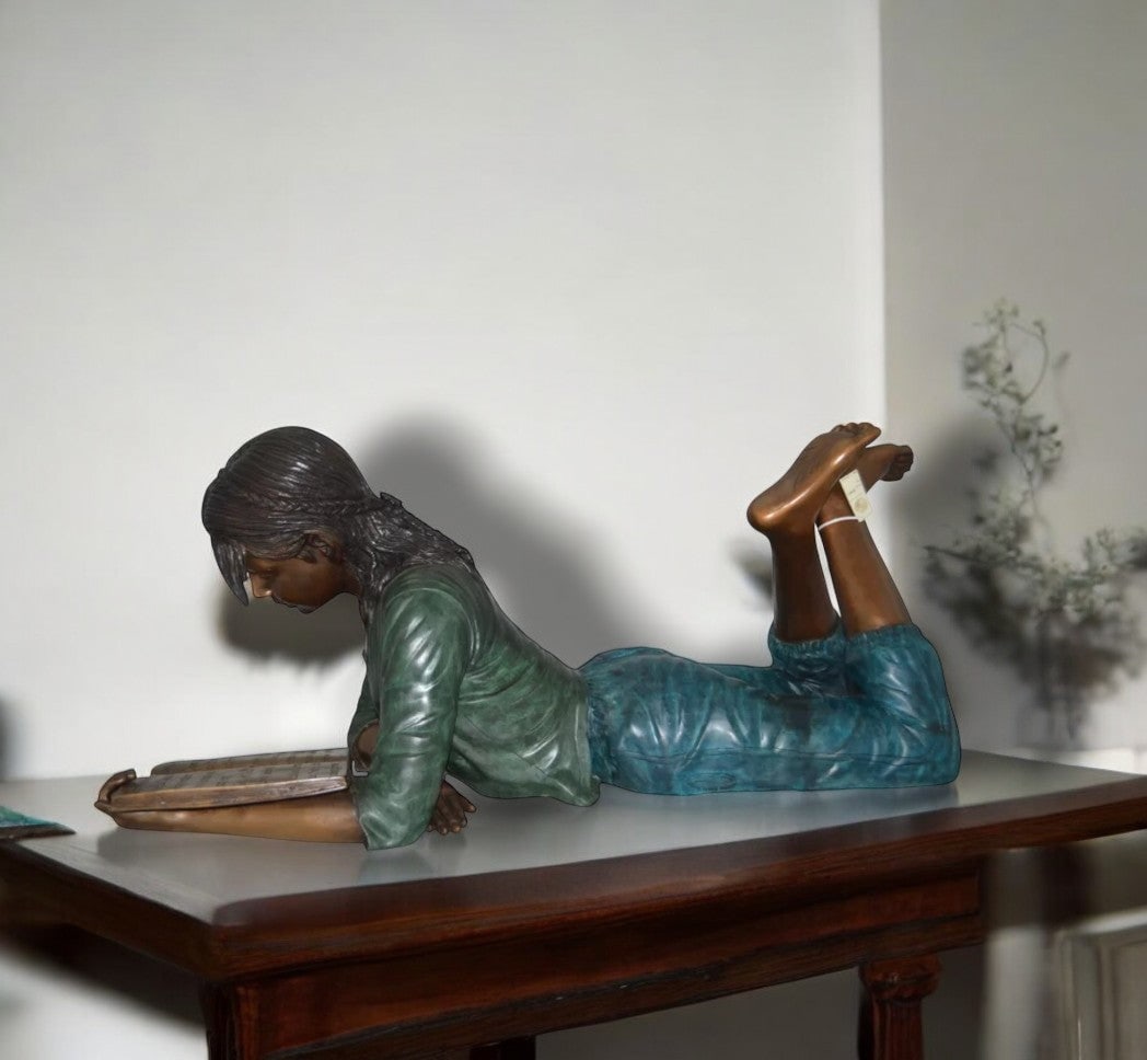 Kate Reading a Book Bronze Statue - Size: 42"L x 18"W x 17"H. - 2