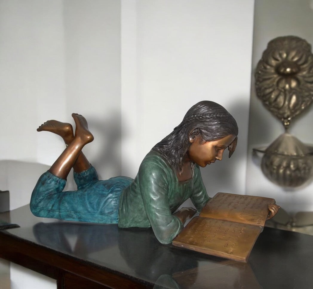 Kate Reading a Book Bronze Statue - Size: 42"L x 18"W x 17"H. - 3