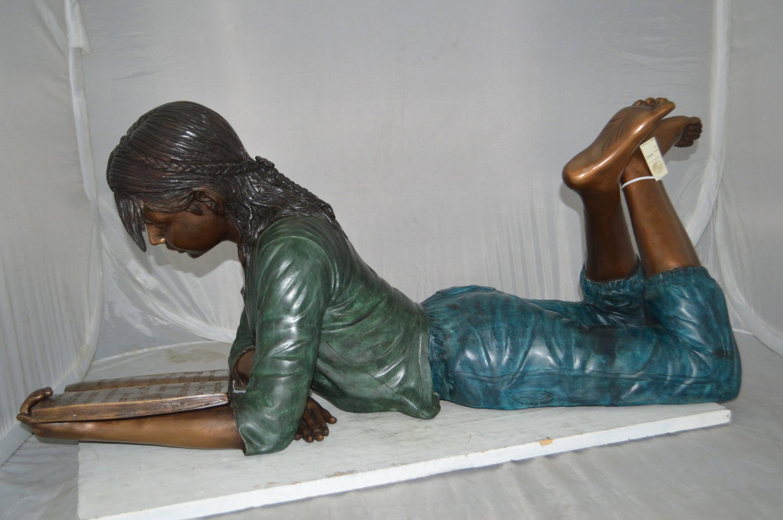 Kate Reading a Book Bronze Statue - Size: 42"L x 18"W x 17"H. - 4