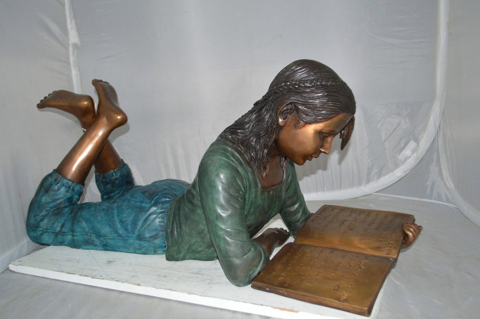 Kate Reading a Book Bronze Statue - Size: 42"L x 18"W x 17"H. - 7