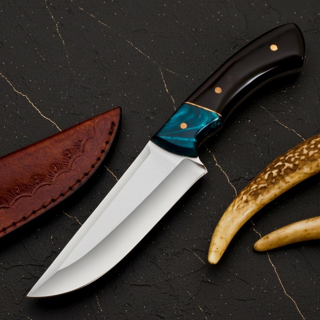 Custom Handmade D2 Steel Hunting Knife Skinner | Resin & Horn Handle w/ Leather Sheath: Title:Custom Handmade D2 Steel Hunting Knife Skinner | Resin & Horn Handle w/ Leather Sheath Description:This listing is for a custom handmade fixed-blade knife, designed for hunting, skinning, and ge