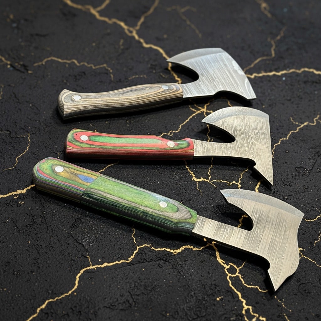 3 Handmade Damascus Steel Hatchets Wood Resin Handle Camping Axe Set - 4