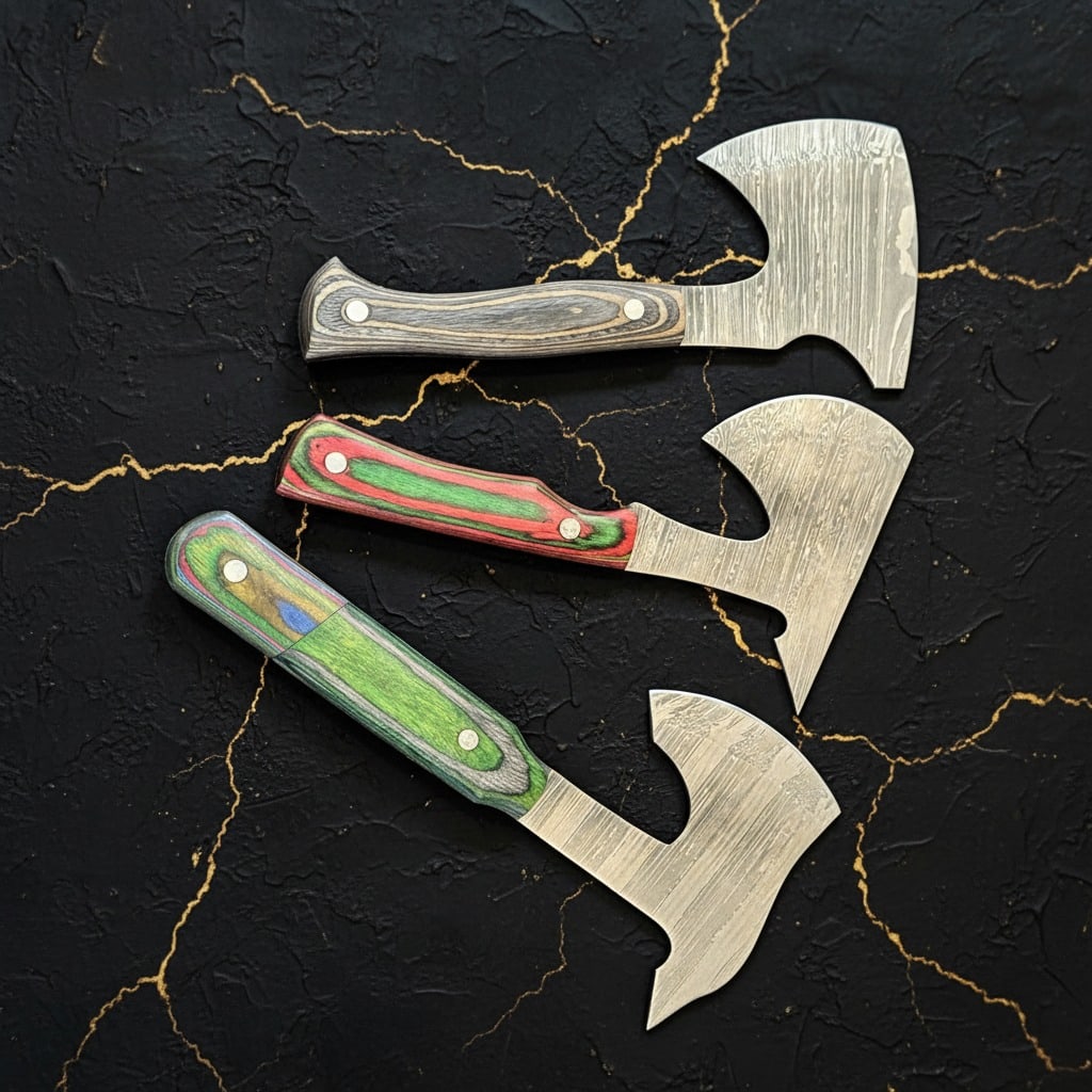 3 Handmade Damascus Steel Hatchets Wood Resin Handle Camping Axe Set - 5