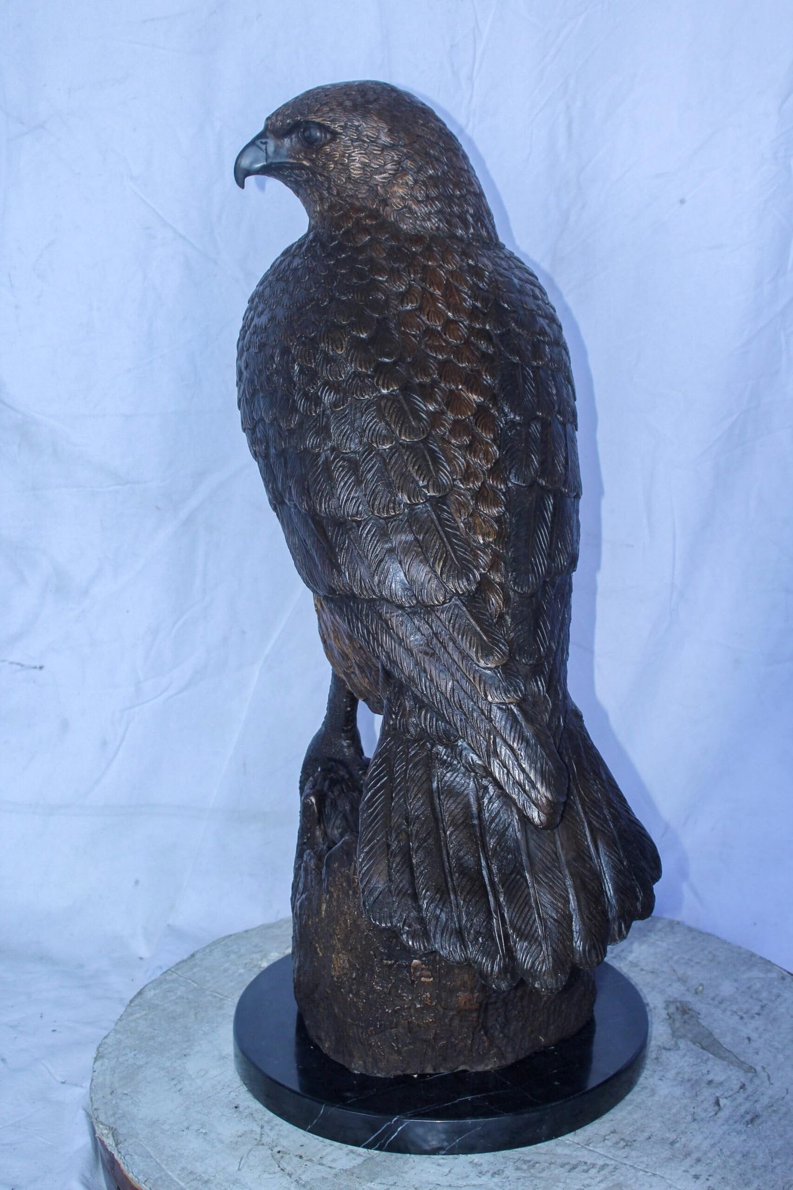Hawk Bronze Statue Standing on Tree Stump with Marble Base 12" x 15" x 29"H - 10