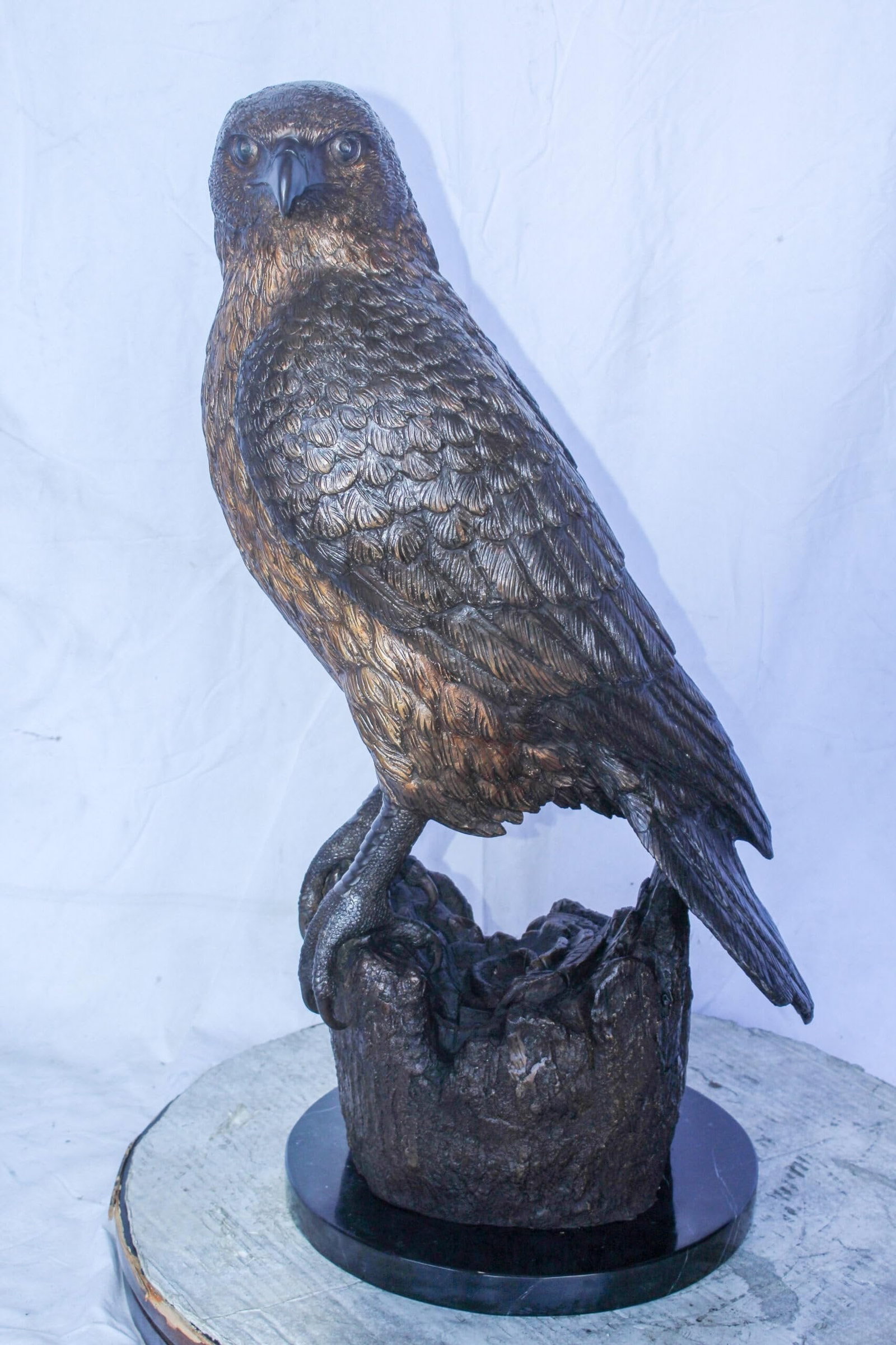 Hawk Bronze Statue Standing on Tree Stump with Marble Base 12" x 15" x 29"H - 4