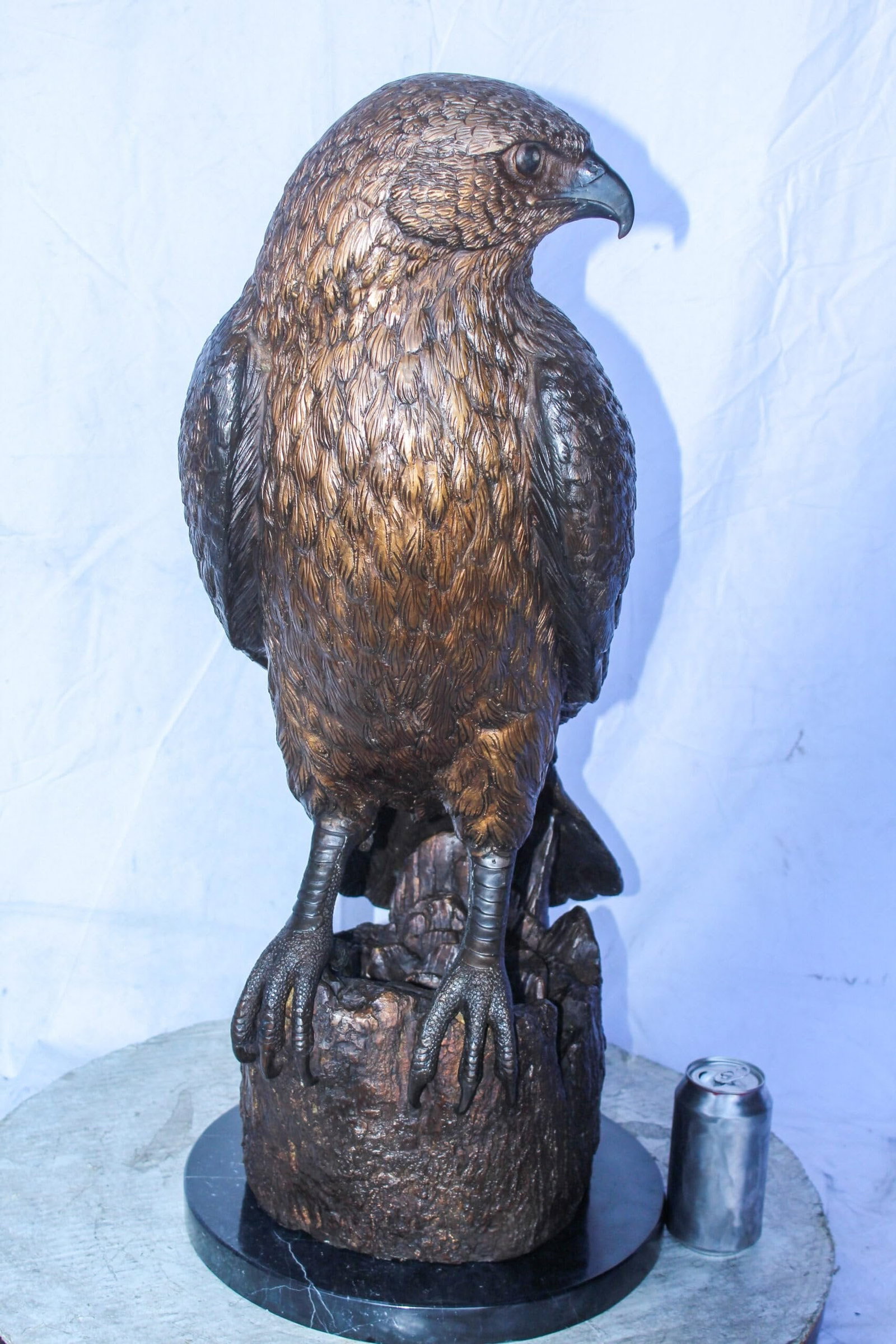 Hawk Bronze Statue Standing on Tree Stump with Marble Base 12" x 15" x 29"H - 6