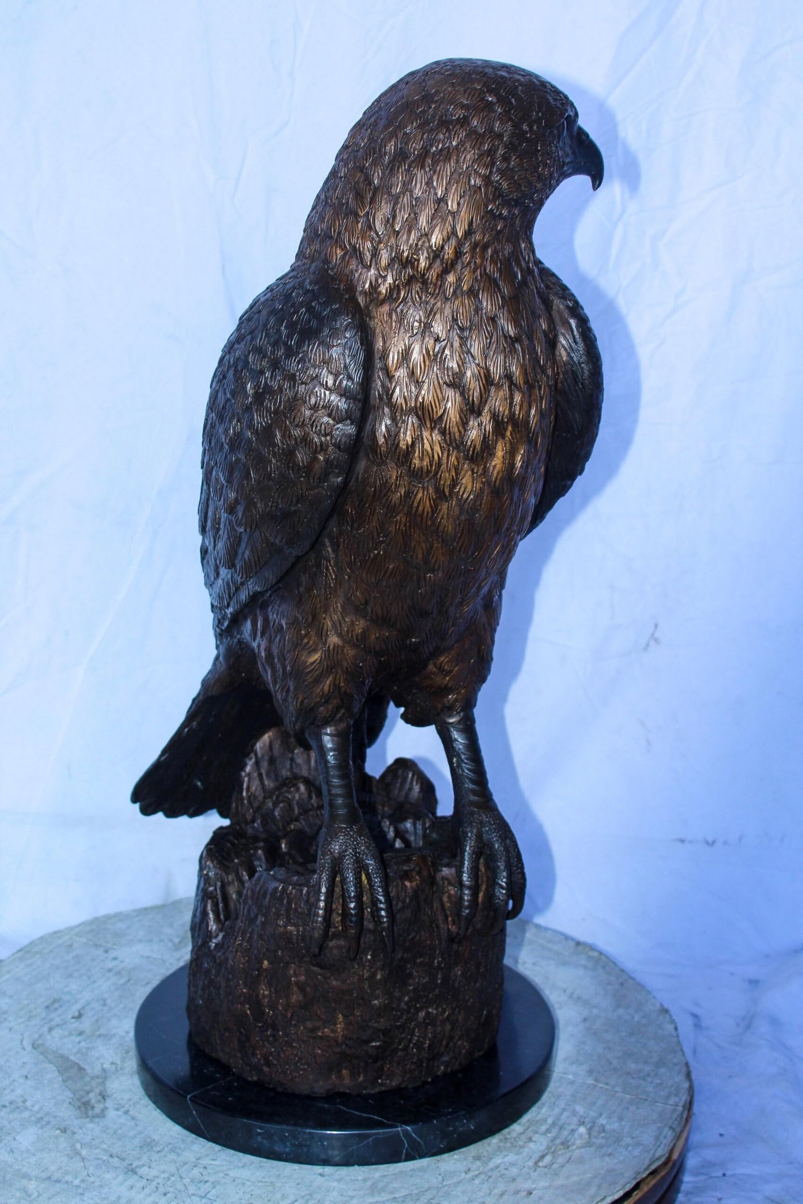 Hawk Bronze Statue Standing on Tree Stump with Marble Base 12" x 15" x 29"H - 7